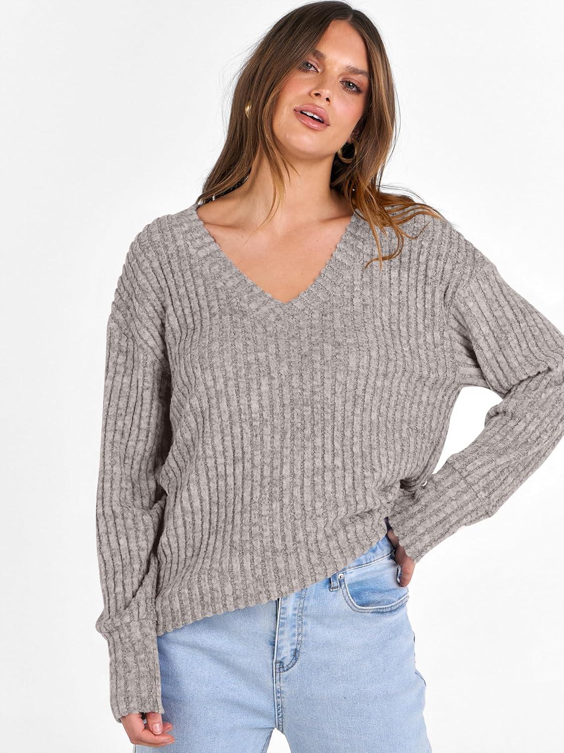 imageANRABESS Long Sleeve Shirts for Women V Neck Casual Fall Tops Loose Fit Lightweight Sweaters Tunic Fashion 2025 ClothesGrey Begie