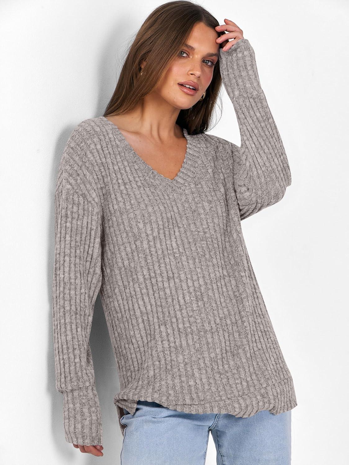 imageANRABESS Long Sleeve Shirts for Women V Neck Casual Fall Tops Loose Fit Lightweight Sweaters Tunic Fashion 2025 ClothesGrey Begie