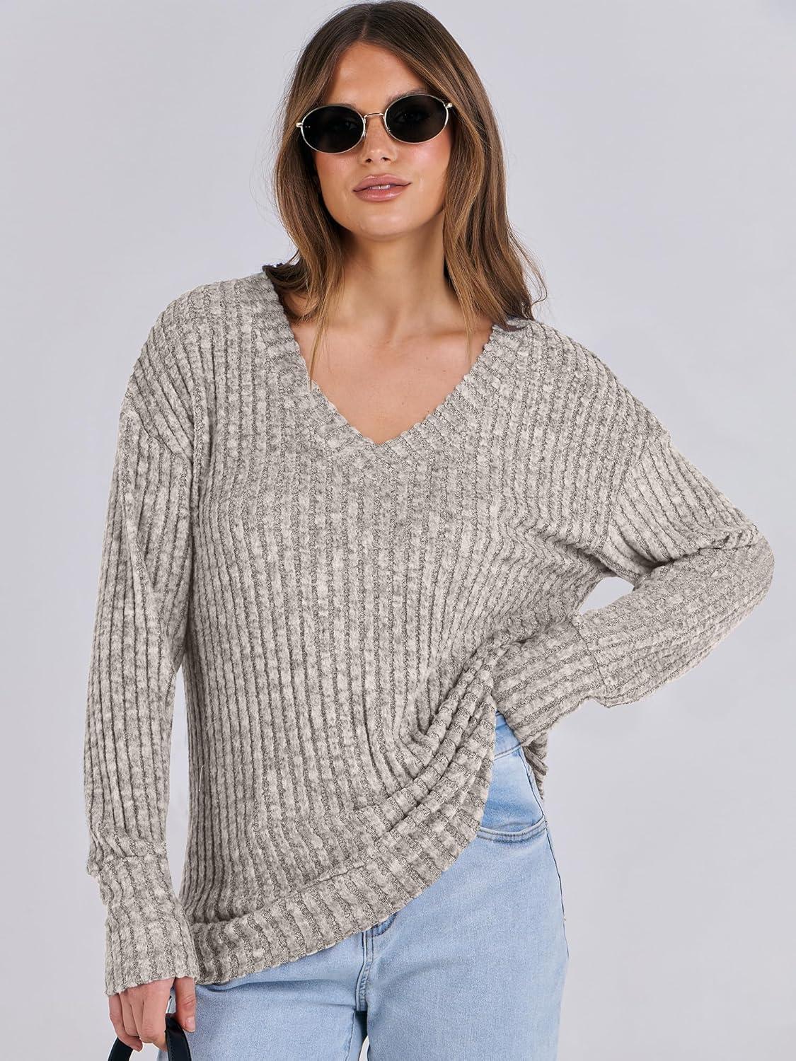 imageANRABESS Long Sleeve Shirts for Women V Neck Casual Fall Tops Loose Fit Lightweight Sweaters Tunic Fashion 2025 ClothesGrey Begie