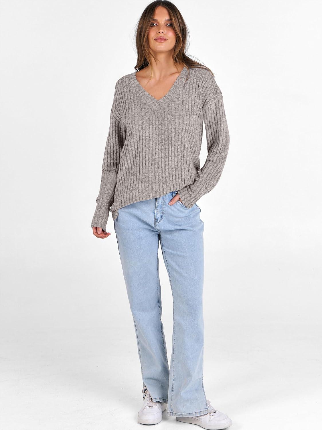 imageANRABESS Long Sleeve Shirts for Women V Neck Casual Fall Tops Loose Fit Lightweight Sweaters Tunic Fashion 2025 ClothesGrey Begie