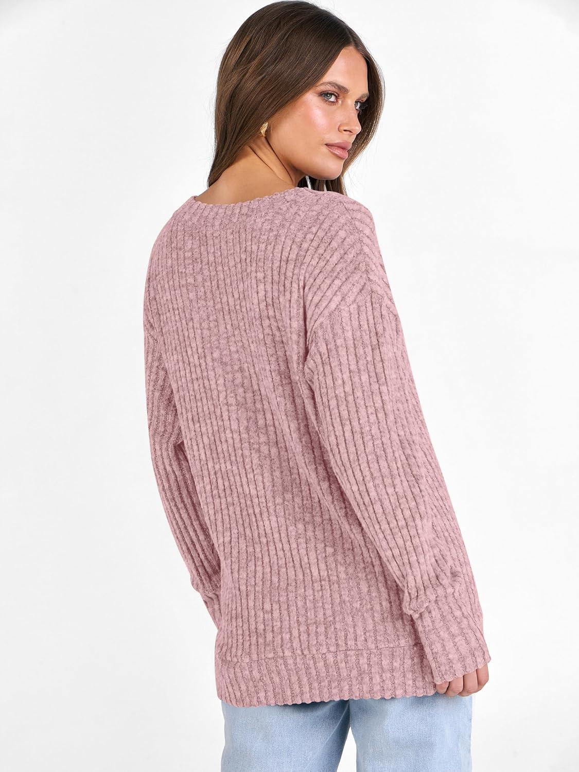 imageANRABESS Long Sleeve Shirts for Women V Neck Casual Fall Tops Loose Fit Lightweight Sweaters Tunic Fashion 2025 ClothesGrey Pink