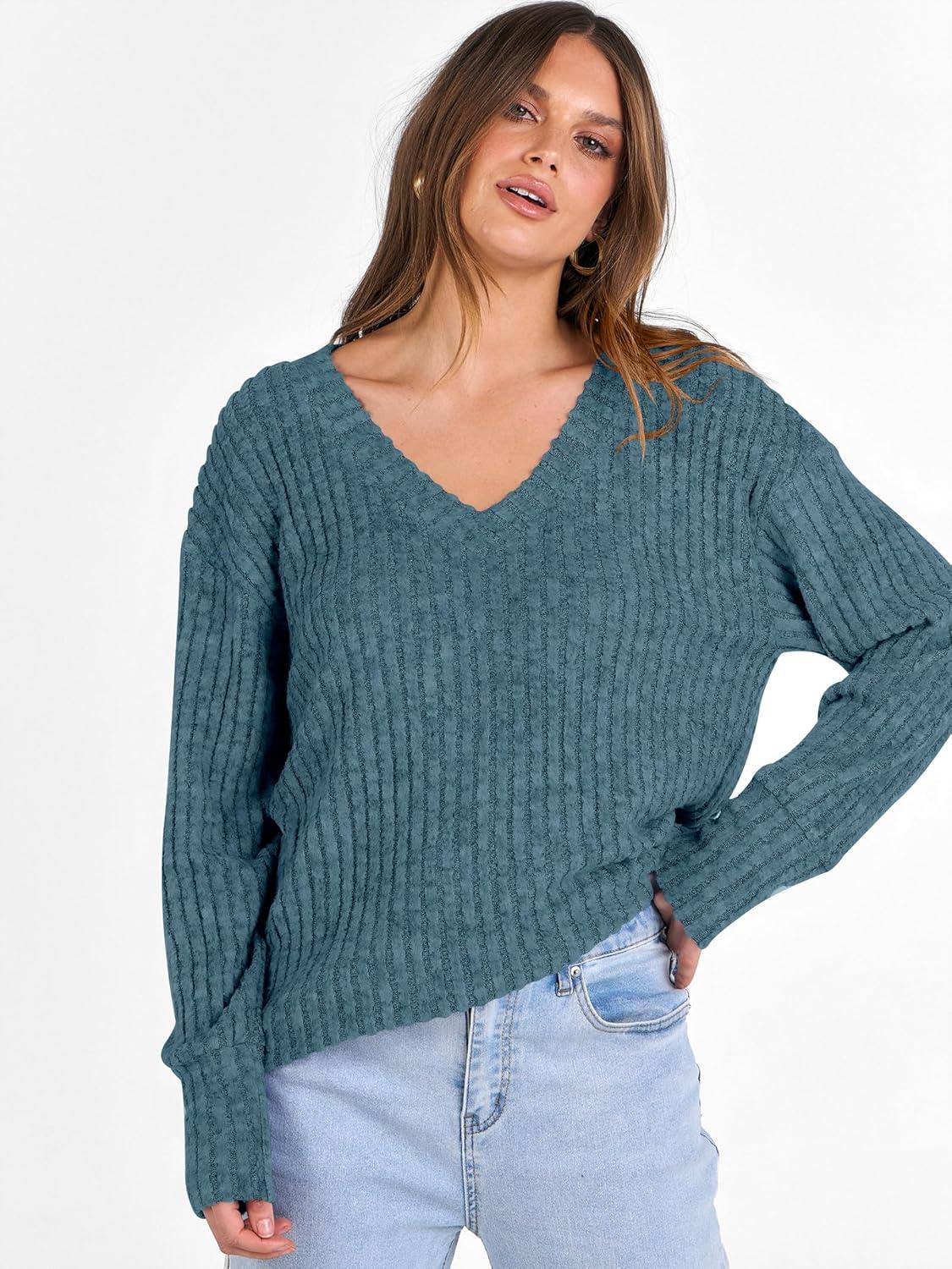 imageANRABESS Long Sleeve Shirts for Women V Neck Casual Fall Tops Loose Fit Lightweight Sweaters Tunic Fashion 2025 ClothesLake Blue