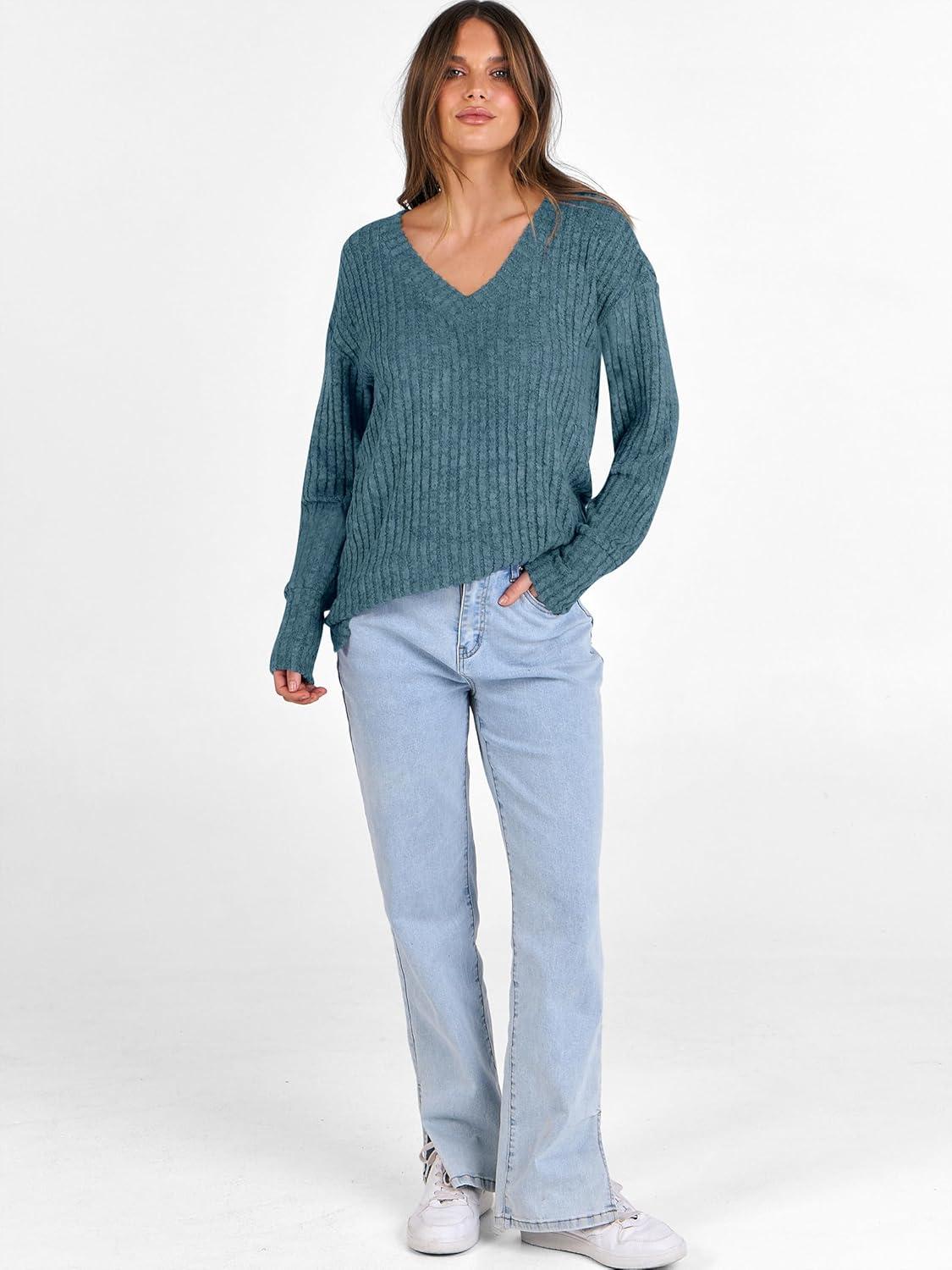 imageANRABESS Long Sleeve Shirts for Women V Neck Casual Fall Tops Loose Fit Lightweight Sweaters Tunic Fashion 2025 ClothesLake Blue