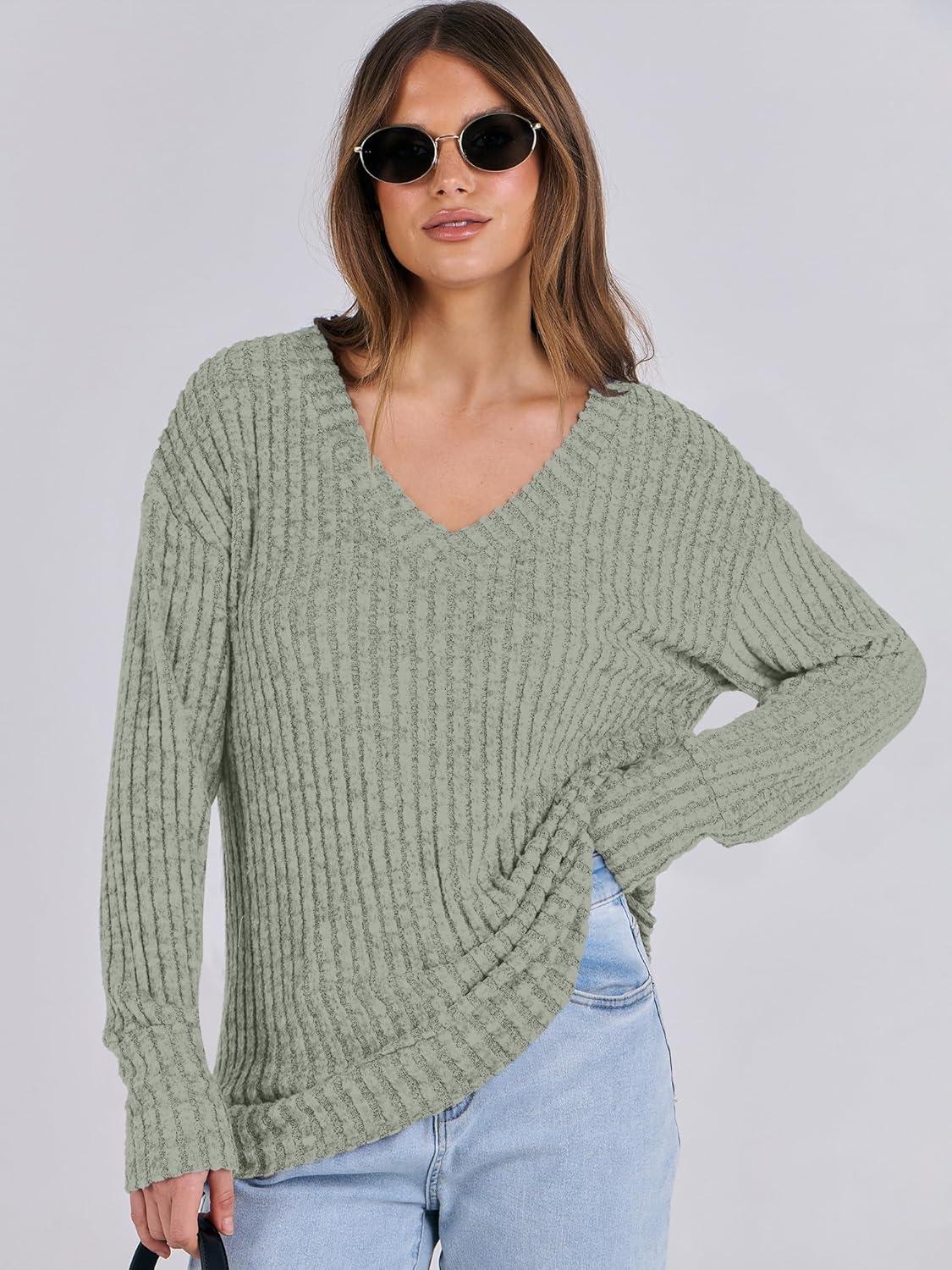 imageANRABESS Long Sleeve Shirts for Women V Neck Casual Fall Tops Loose Fit Lightweight Sweaters Tunic Fashion 2025 ClothesLight Green