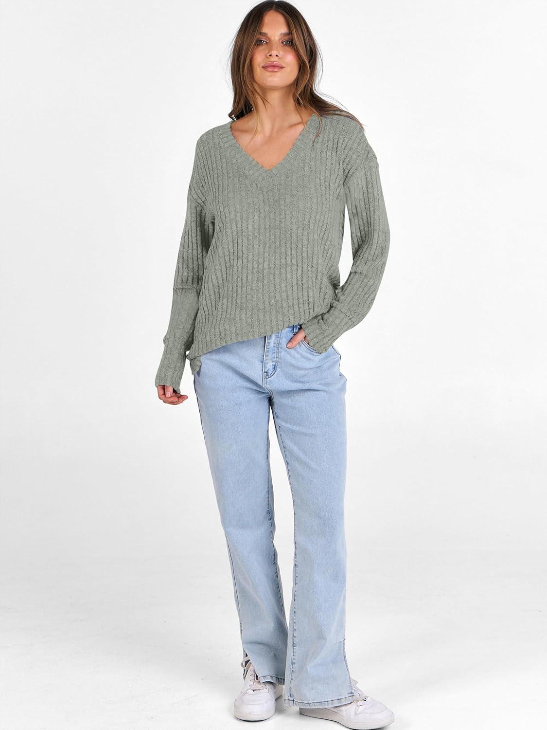 imageANRABESS Long Sleeve Shirts for Women V Neck Casual Fall Tops Loose Fit Lightweight Sweaters Tunic Fashion 2025 ClothesLight Green