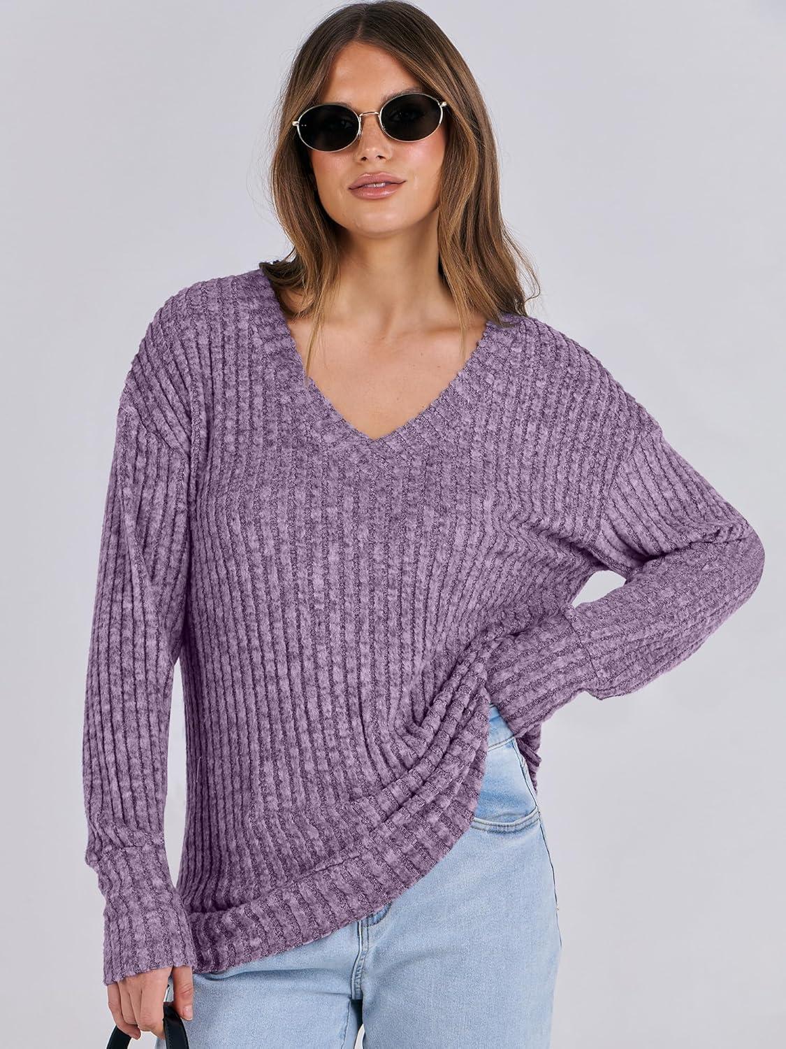 imageANRABESS Long Sleeve Shirts for Women V Neck Casual Fall Tops Loose Fit Lightweight Sweaters Tunic Fashion 2025 ClothesPurple