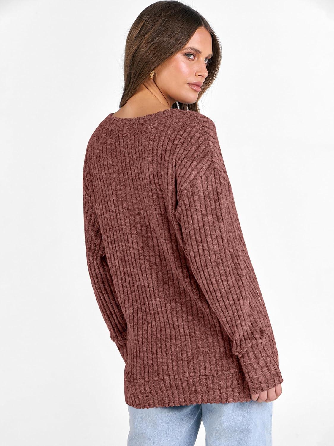 imageANRABESS Long Sleeve Shirts for Women V Neck Casual Fall Tops Loose Fit Lightweight Sweaters Tunic Fashion 2025 ClothesRust