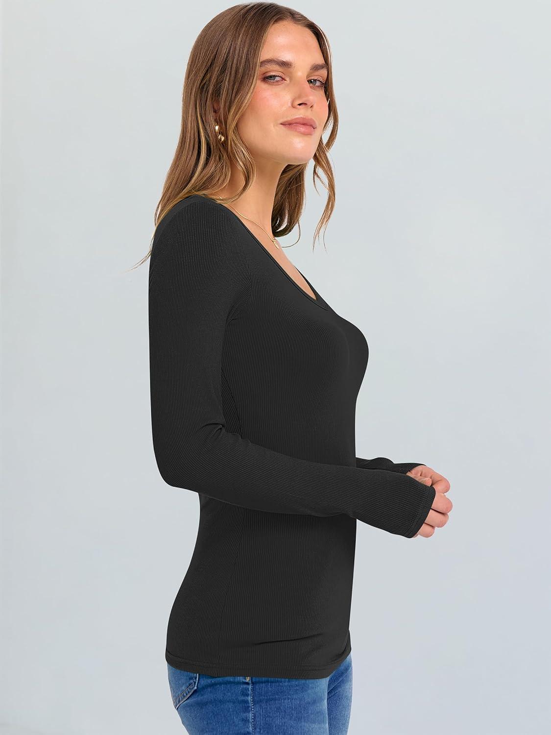 imageANRABESS Long Sleeve Shirts for Women V Neck Ribbed Knit Fitted Fall Basic Tshirts Going Out Tops 2025 Casual Trendy ClothesBlack