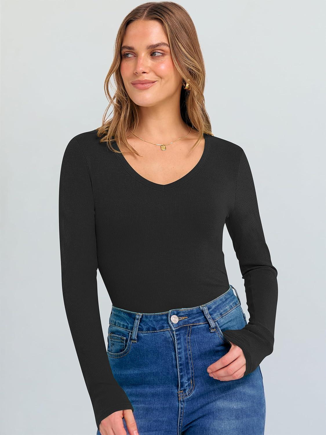 imageANRABESS Long Sleeve Shirts for Women V Neck Ribbed Knit Fitted Fall Basic Tshirts Going Out Tops 2025 Casual Trendy ClothesBlack