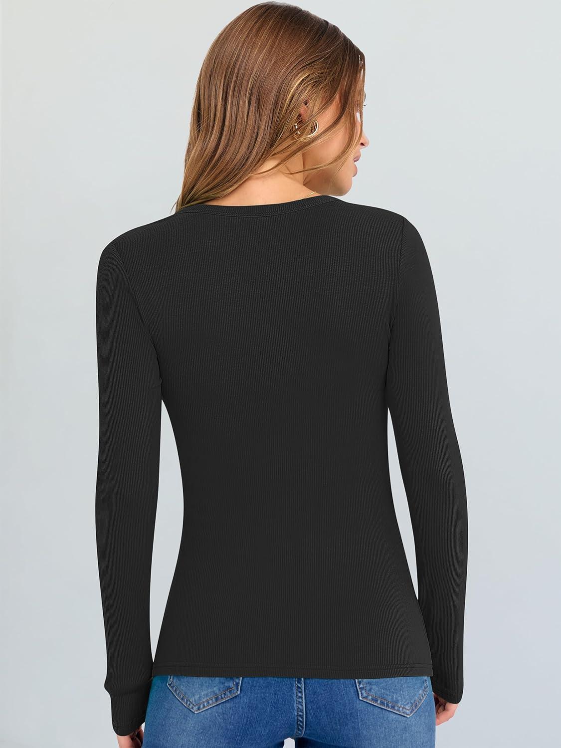 imageANRABESS Long Sleeve Shirts for Women V Neck Ribbed Knit Fitted Fall Basic Tshirts Going Out Tops 2025 Casual Trendy ClothesBlack