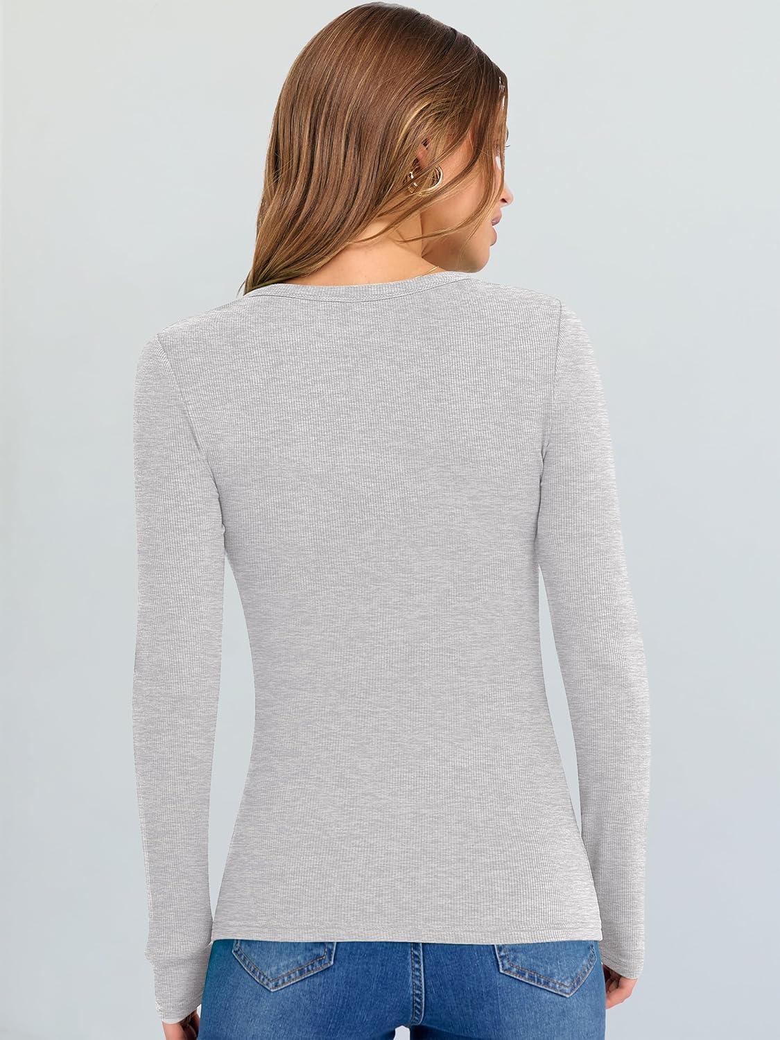imageANRABESS Long Sleeve Shirts for Women V Neck Ribbed Knit Fitted Fall Basic Tshirts Going Out Tops 2025 Casual Trendy ClothesBright Grey