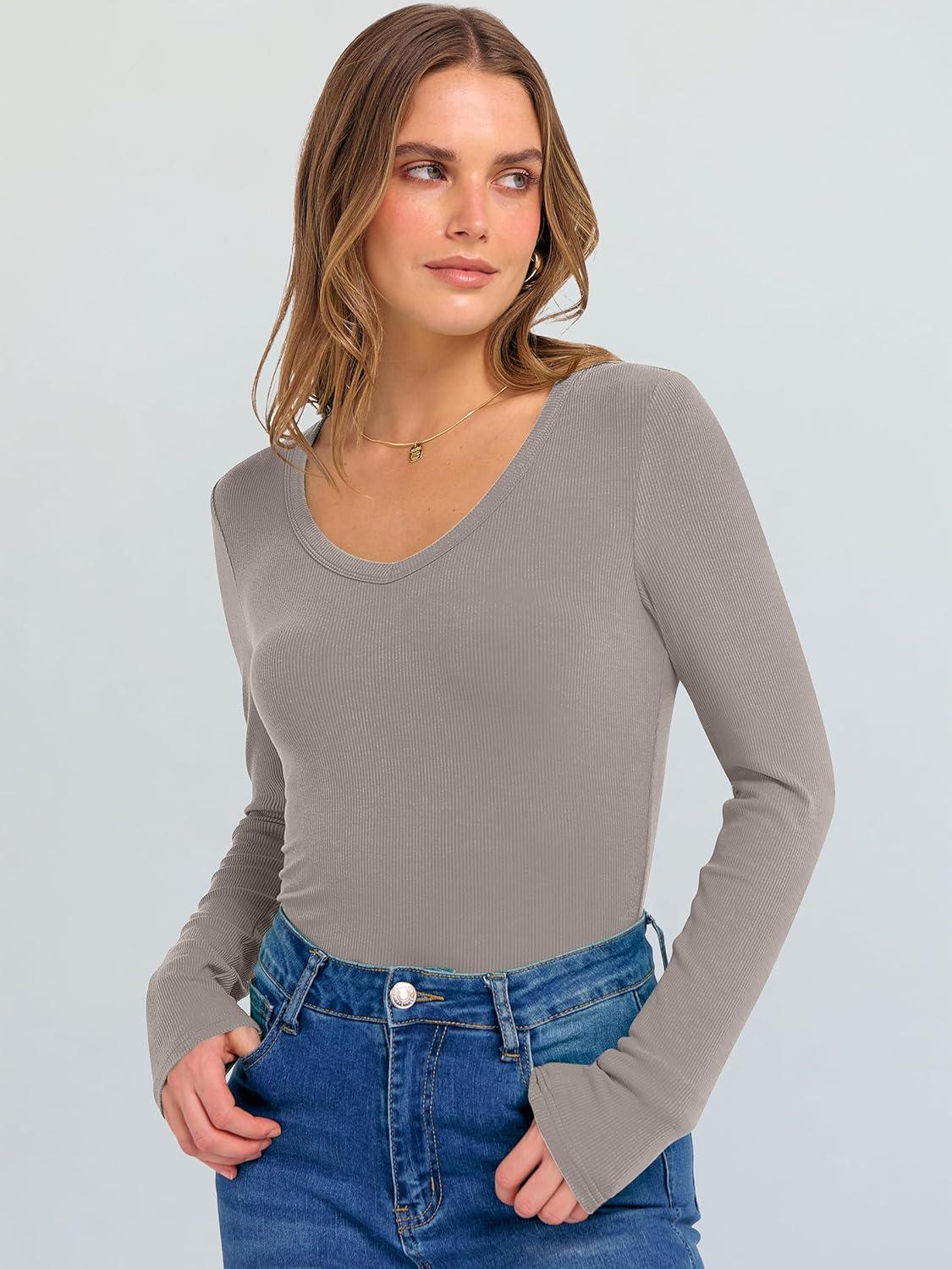 imageANRABESS Long Sleeve Shirts for Women V Neck Ribbed Knit Fitted Fall Basic Tshirts Going Out Tops 2025 Casual Trendy ClothesGray Khaki