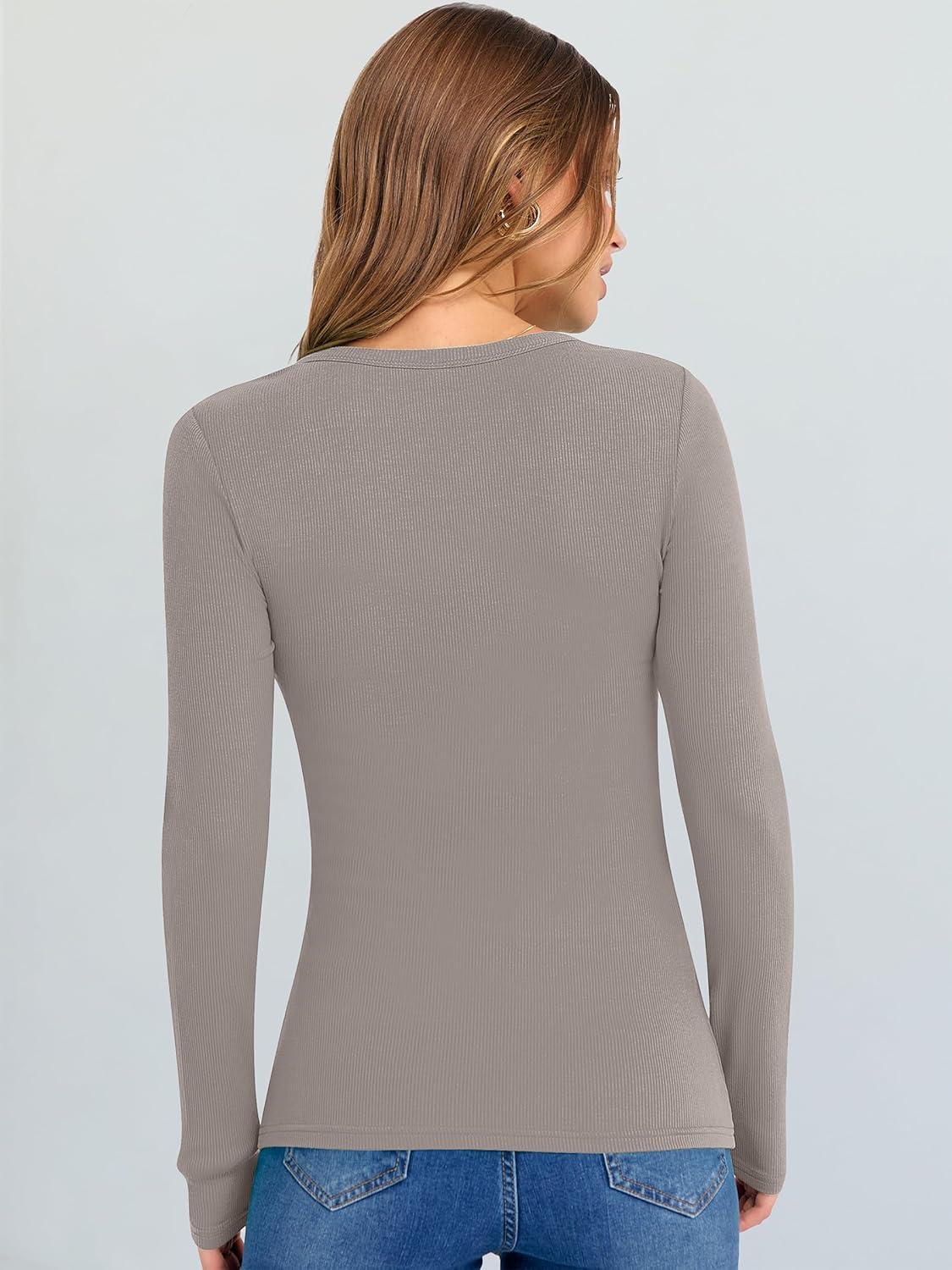 imageANRABESS Long Sleeve Shirts for Women V Neck Ribbed Knit Fitted Fall Basic Tshirts Going Out Tops 2025 Casual Trendy ClothesGray Khaki