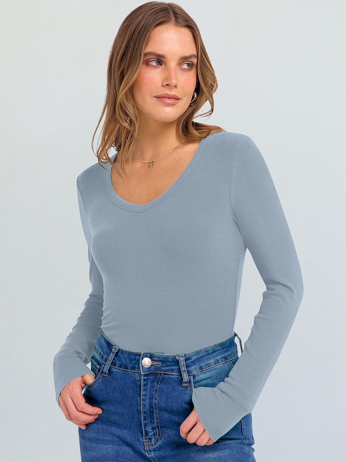 imageANRABESS Long Sleeve Shirts for Women V Neck Ribbed Knit Fitted Fall Basic Tshirts Going Out Tops 2025 Casual Trendy ClothesGrey Blue