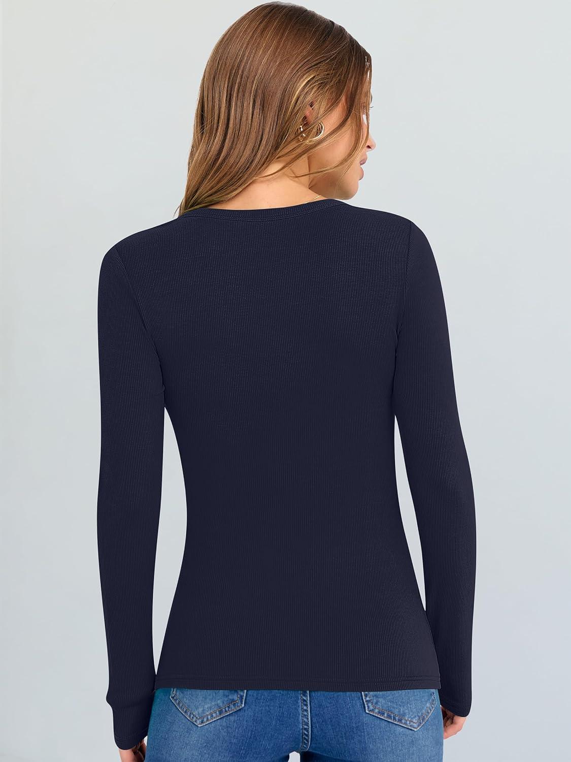 imageANRABESS Long Sleeve Shirts for Women V Neck Ribbed Knit Fitted Fall Basic Tshirts Going Out Tops 2025 Casual Trendy ClothesNavy Blue