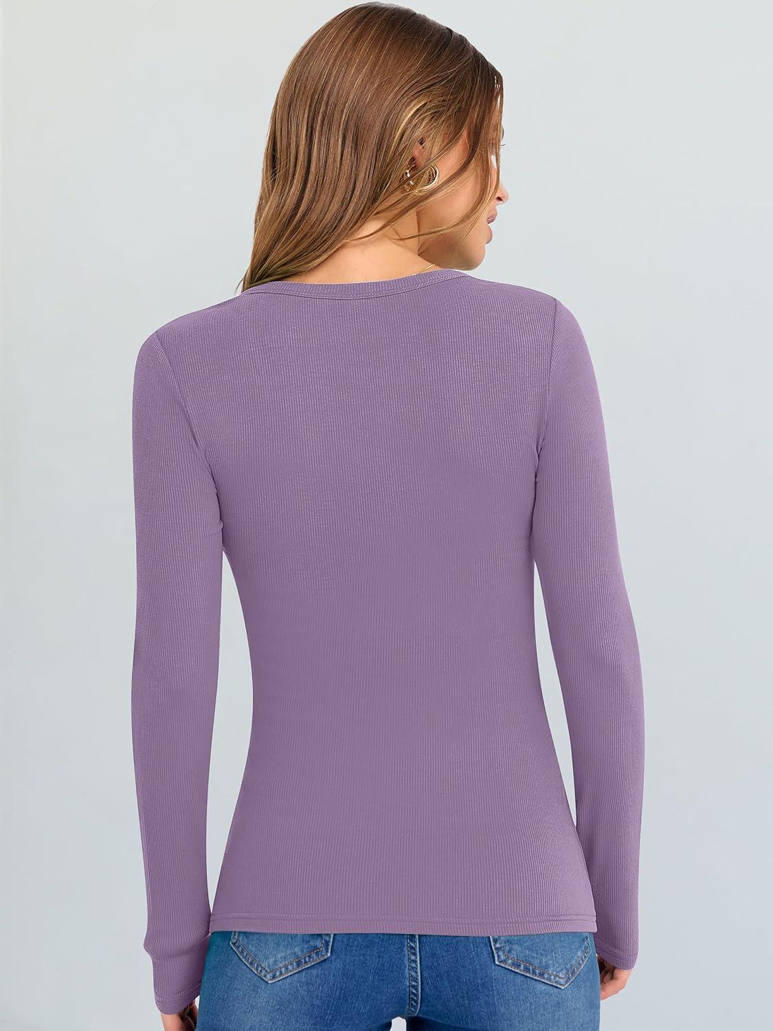 imageANRABESS Long Sleeve Shirts for Women V Neck Ribbed Knit Fitted Fall Basic Tshirts Going Out Tops 2025 Casual Trendy ClothesPurple