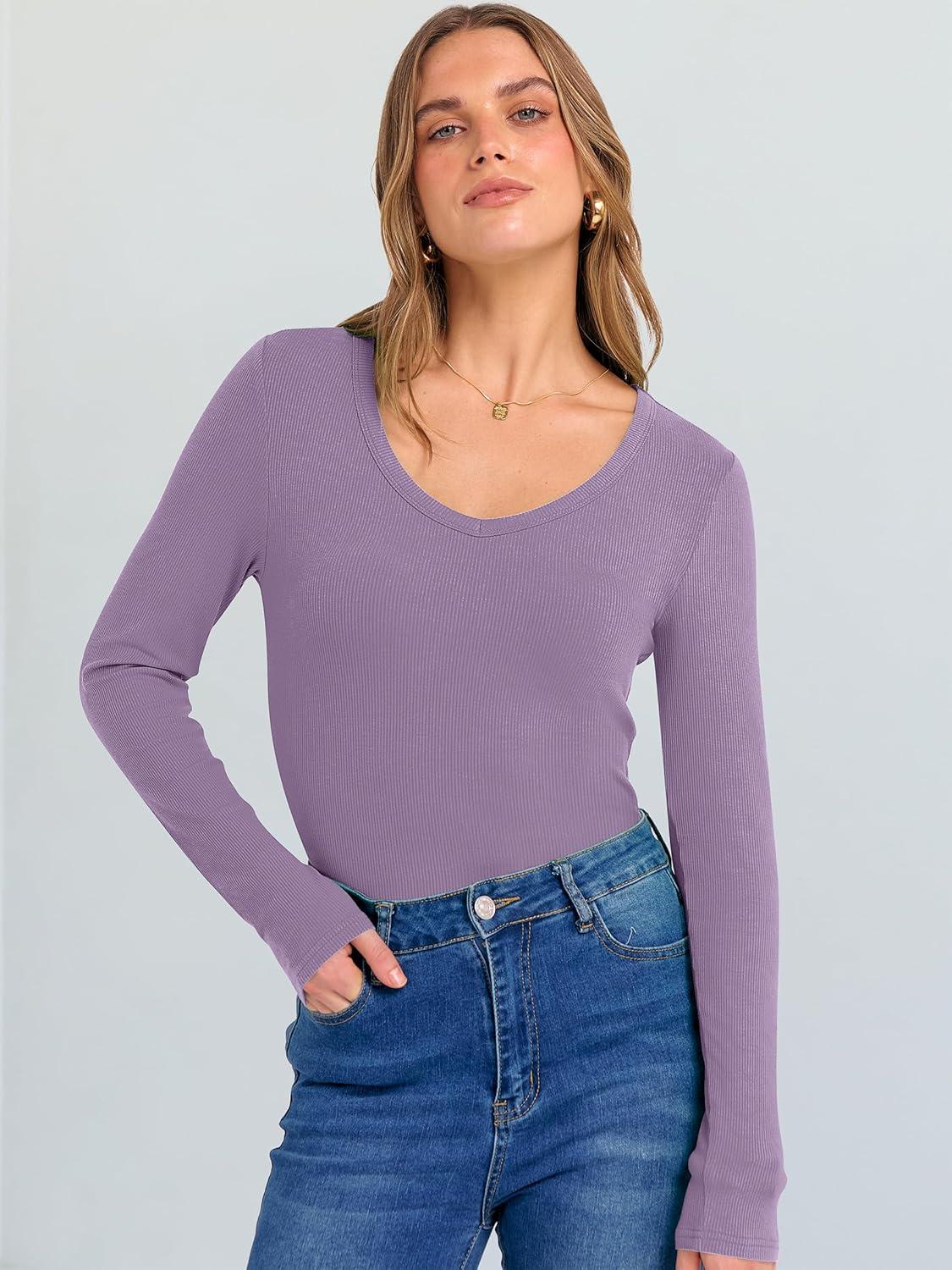 imageANRABESS Long Sleeve Shirts for Women V Neck Ribbed Knit Fitted Fall Basic Tshirts Going Out Tops 2025 Casual Trendy ClothesPurple