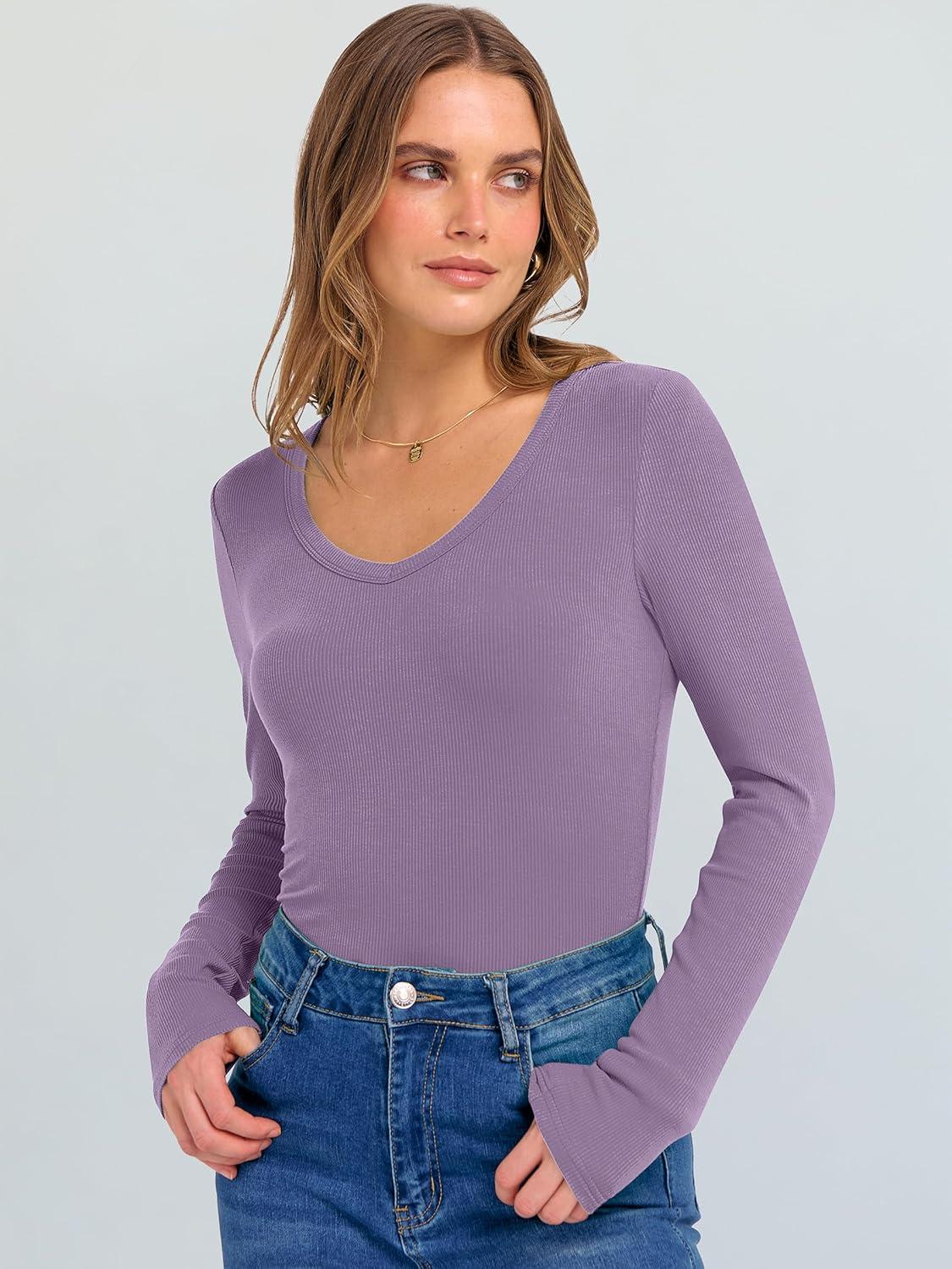imageANRABESS Long Sleeve Shirts for Women V Neck Ribbed Knit Fitted Fall Basic Tshirts Going Out Tops 2025 Casual Trendy ClothesPurple