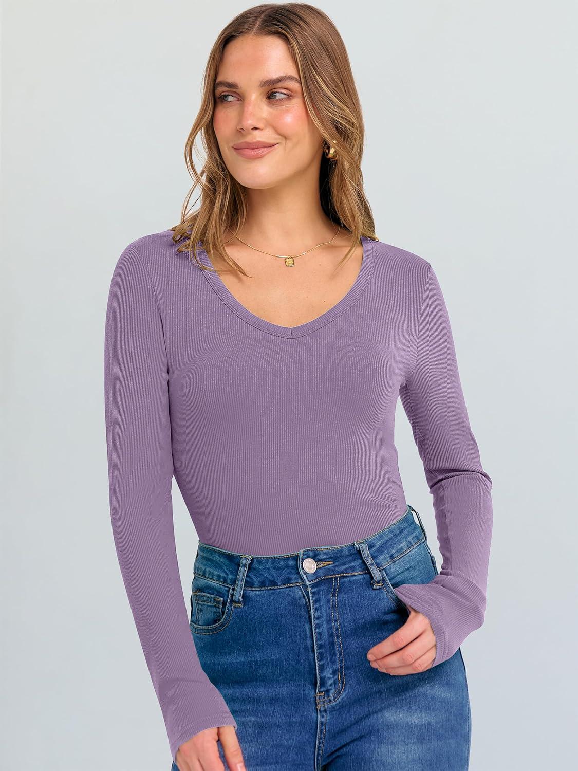 imageANRABESS Long Sleeve Shirts for Women V Neck Ribbed Knit Fitted Fall Basic Tshirts Going Out Tops 2025 Casual Trendy ClothesPurple