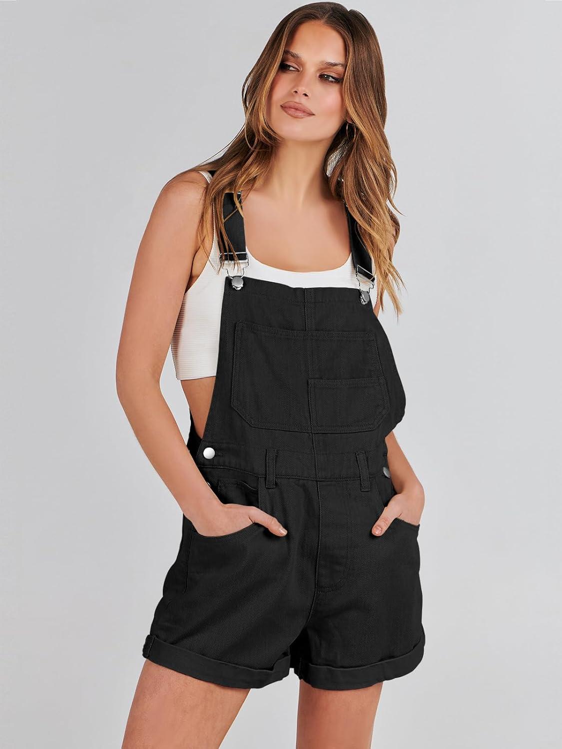 imageANRABESS Overalls for Women Denim Shorts Overalls 2025 Summer Casual Loose Fit Adjustable Rompers Jean jumpsuit Bib ShortallsBlack
