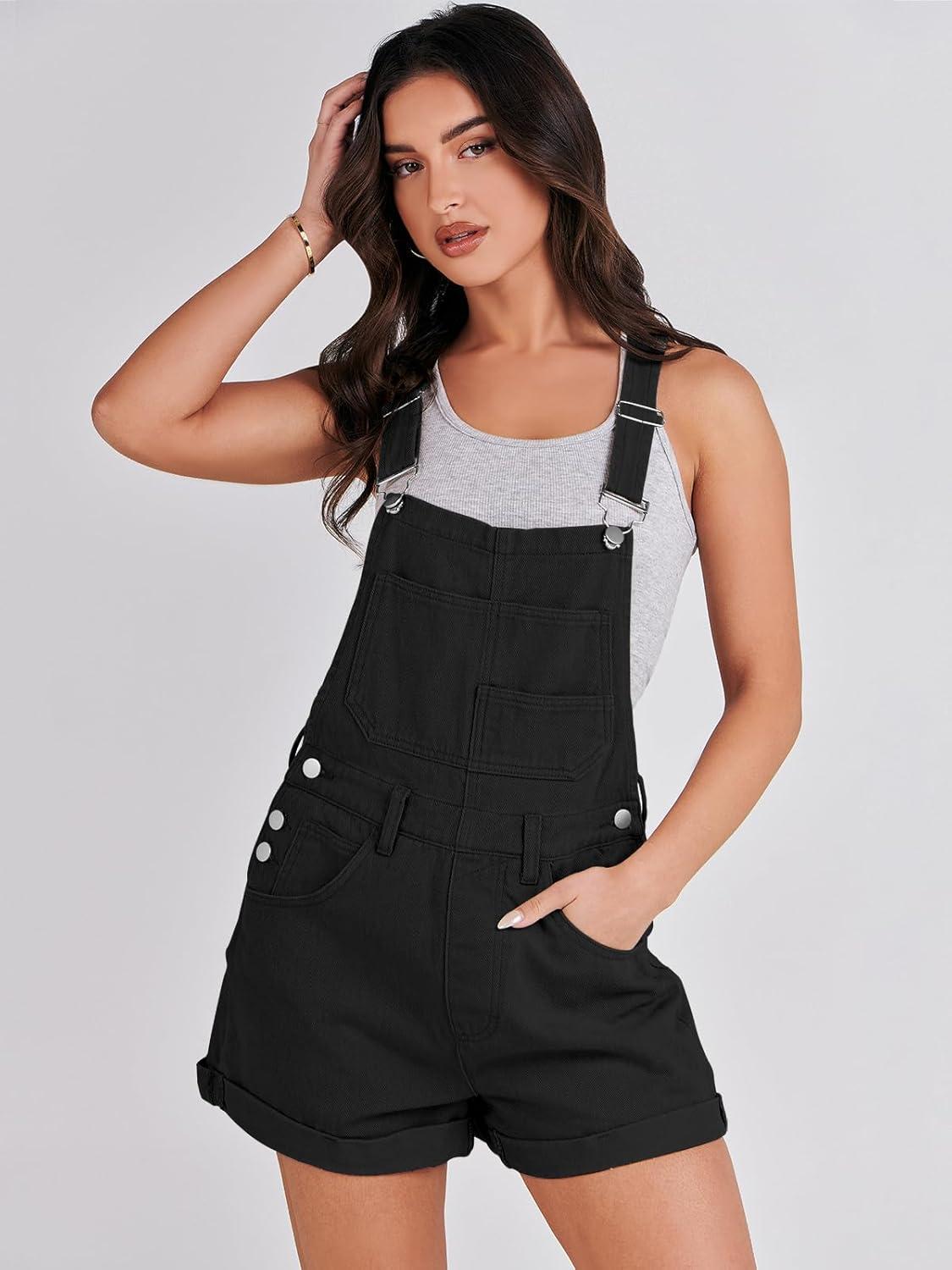 imageANRABESS Overalls for Women Denim Shorts Overalls 2025 Summer Casual Loose Fit Adjustable Rompers Jean jumpsuit Bib ShortallsBlack