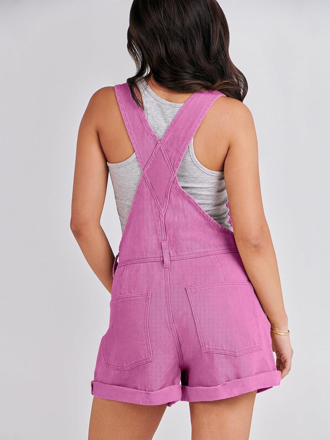 imageANRABESS Overalls for Women Denim Shorts Overalls 2025 Summer Casual Loose Fit Adjustable Rompers Jean jumpsuit Bib ShortallsHot Pink