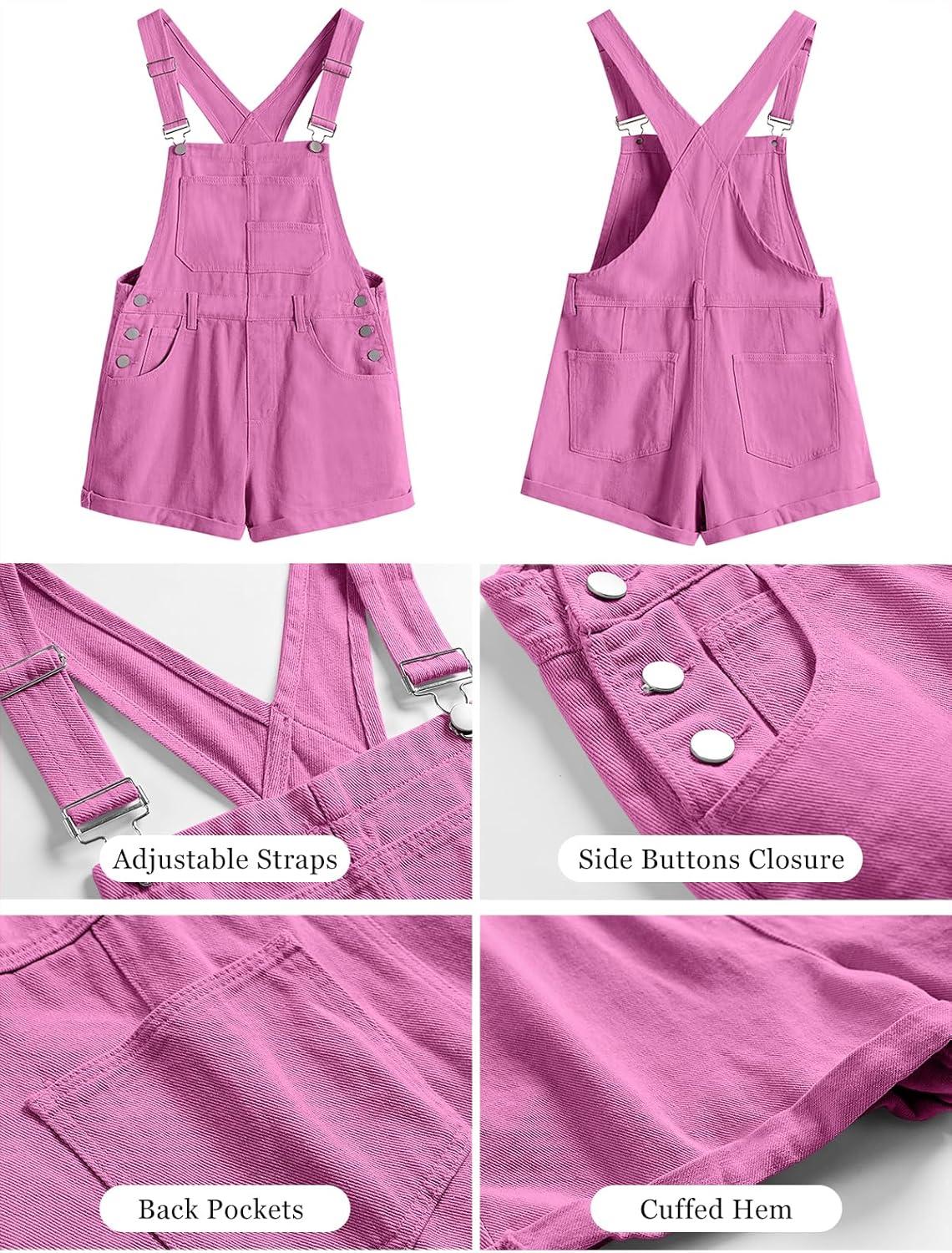 imageANRABESS Overalls for Women Denim Shorts Overalls 2025 Summer Casual Loose Fit Adjustable Rompers Jean jumpsuit Bib ShortallsHot Pink