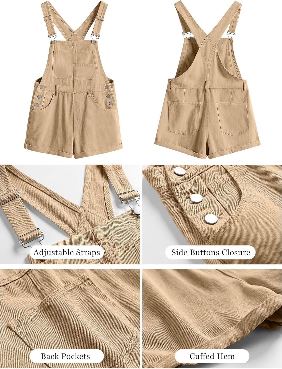 imageANRABESS Overalls for Women Denim Shorts Overalls 2025 Summer Casual Loose Fit Adjustable Rompers Jean jumpsuit Bib ShortallsKhaki