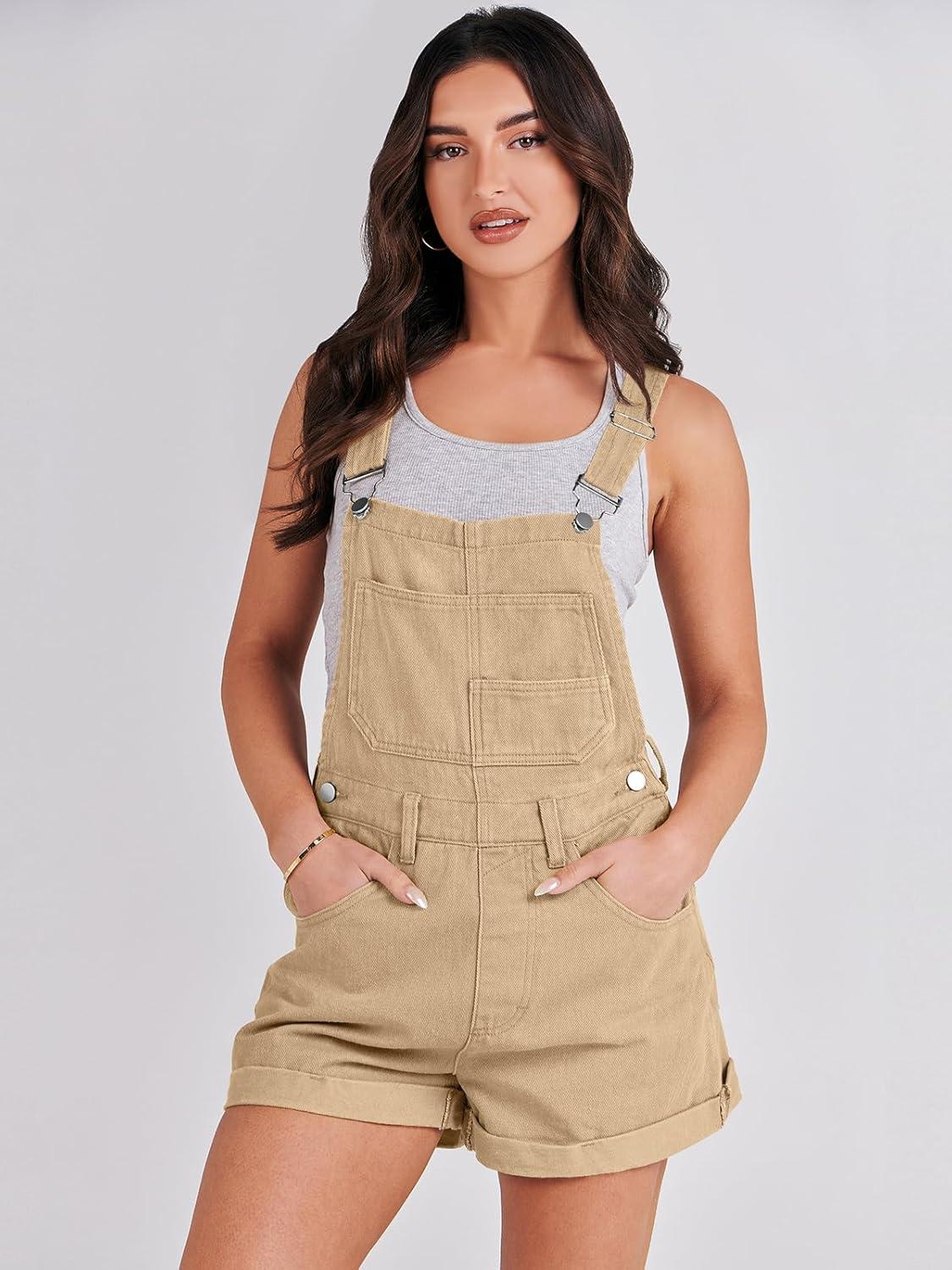 imageANRABESS Overalls for Women Denim Shorts Overalls 2025 Summer Casual Loose Fit Adjustable Rompers Jean jumpsuit Bib ShortallsKhaki