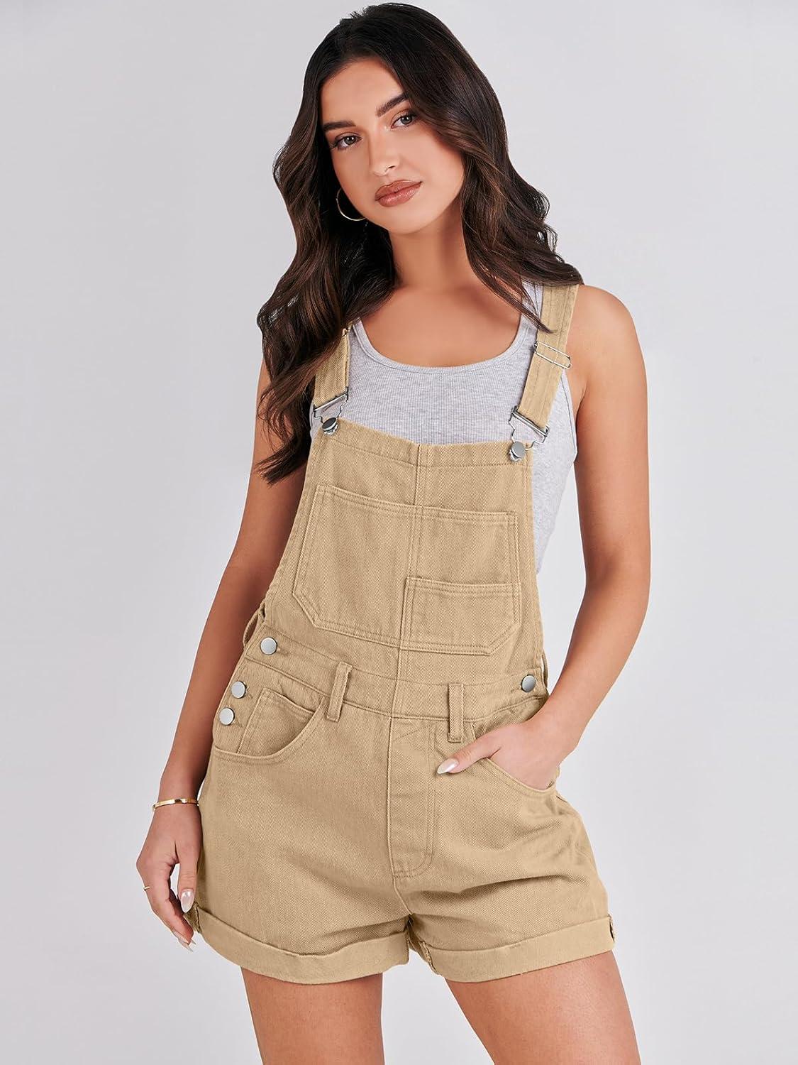 imageANRABESS Overalls for Women Denim Shorts Overalls 2025 Summer Casual Loose Fit Adjustable Rompers Jean jumpsuit Bib ShortallsKhaki