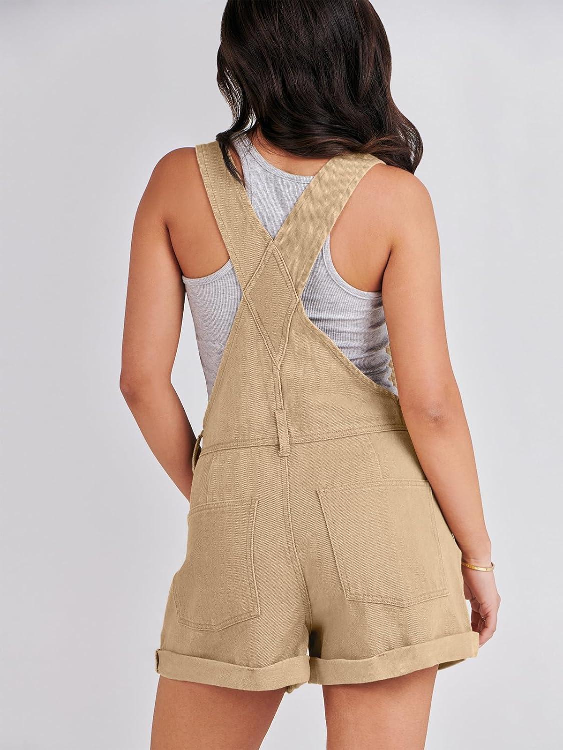 imageANRABESS Overalls for Women Denim Shorts Overalls 2025 Summer Casual Loose Fit Adjustable Rompers Jean jumpsuit Bib ShortallsKhaki