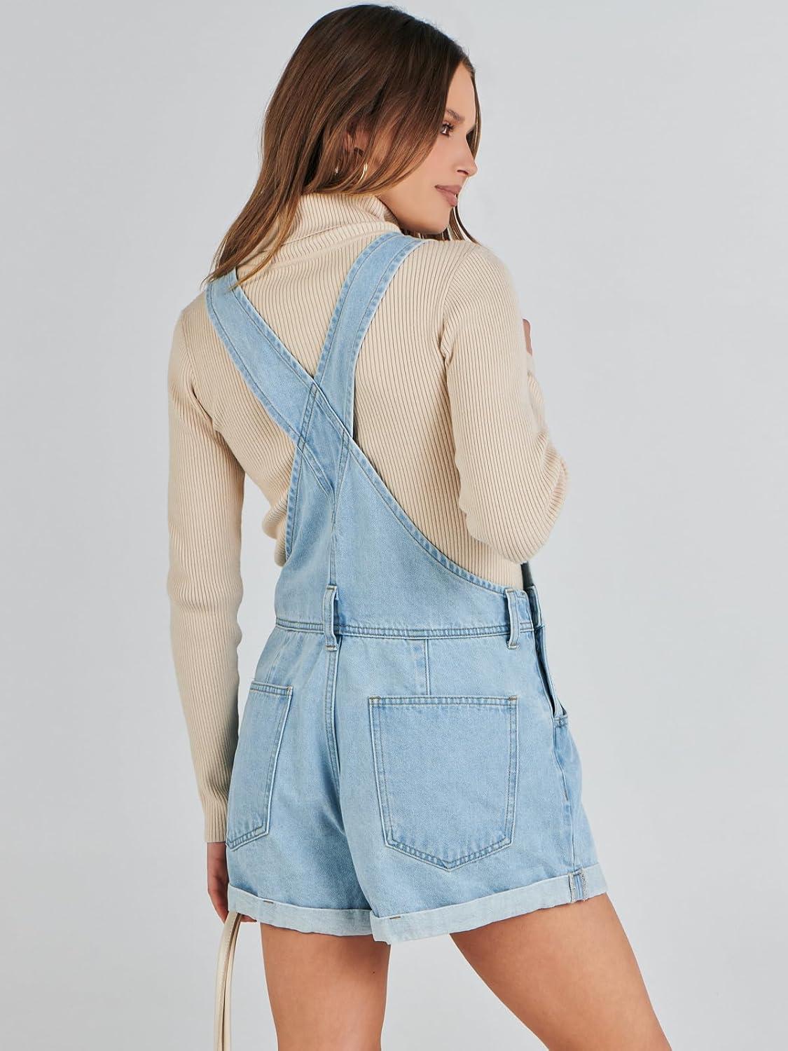 imageANRABESS Overalls for Women Denim Shorts Overalls 2025 Summer Casual Loose Fit Adjustable Rompers Jean jumpsuit Bib ShortallsWashed Azure