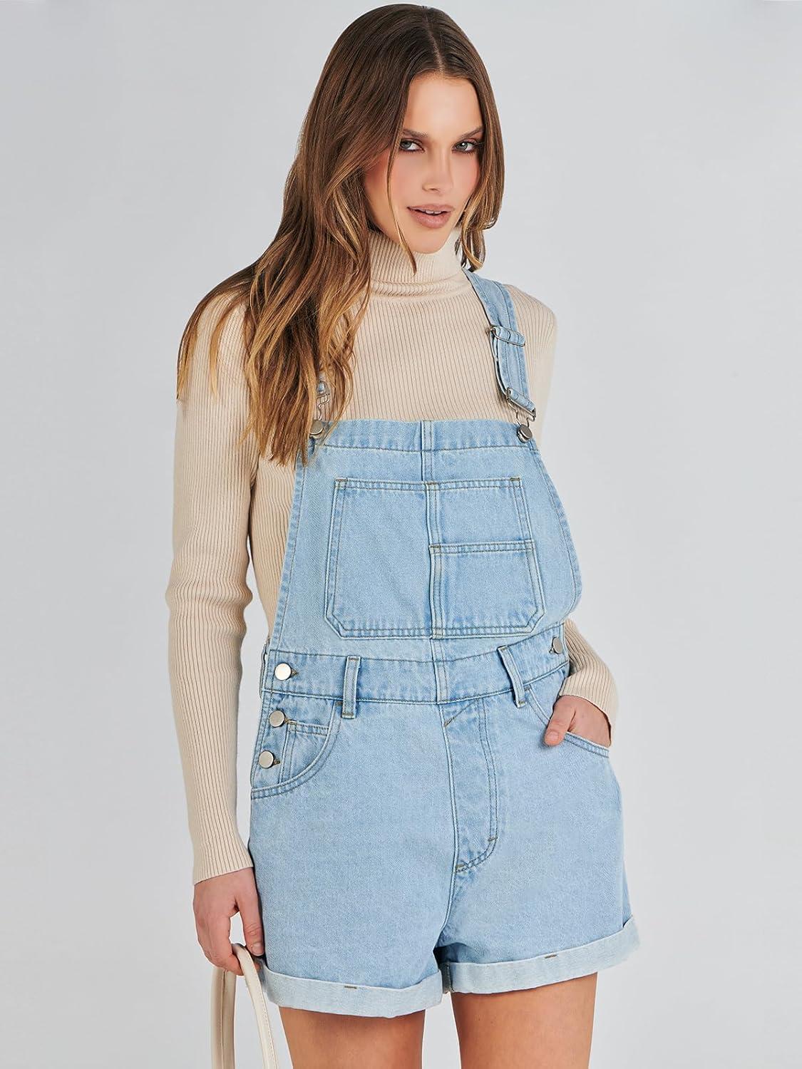 imageANRABESS Overalls for Women Denim Shorts Overalls 2025 Summer Casual Loose Fit Adjustable Rompers Jean jumpsuit Bib ShortallsWashed Azure
