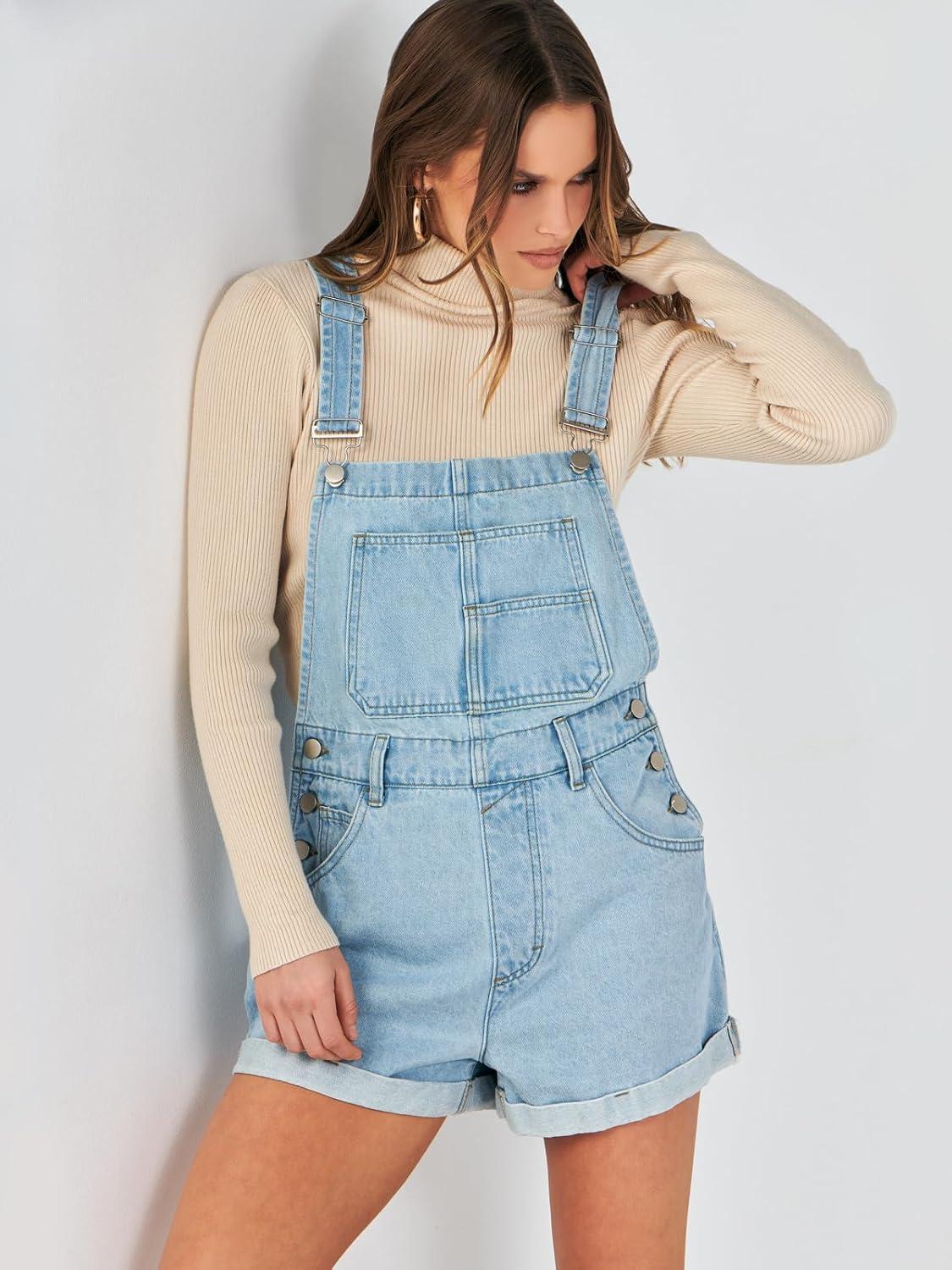 imageANRABESS Overalls for Women Denim Shorts Overalls 2025 Summer Casual Loose Fit Adjustable Rompers Jean jumpsuit Bib ShortallsWashed Azure