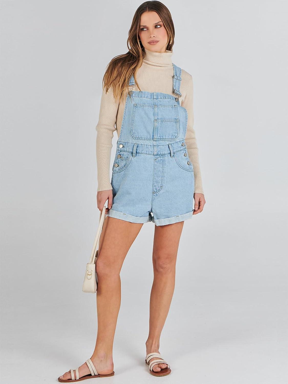 imageANRABESS Overalls for Women Denim Shorts Overalls 2025 Summer Casual Loose Fit Adjustable Rompers Jean jumpsuit Bib ShortallsWashed Azure