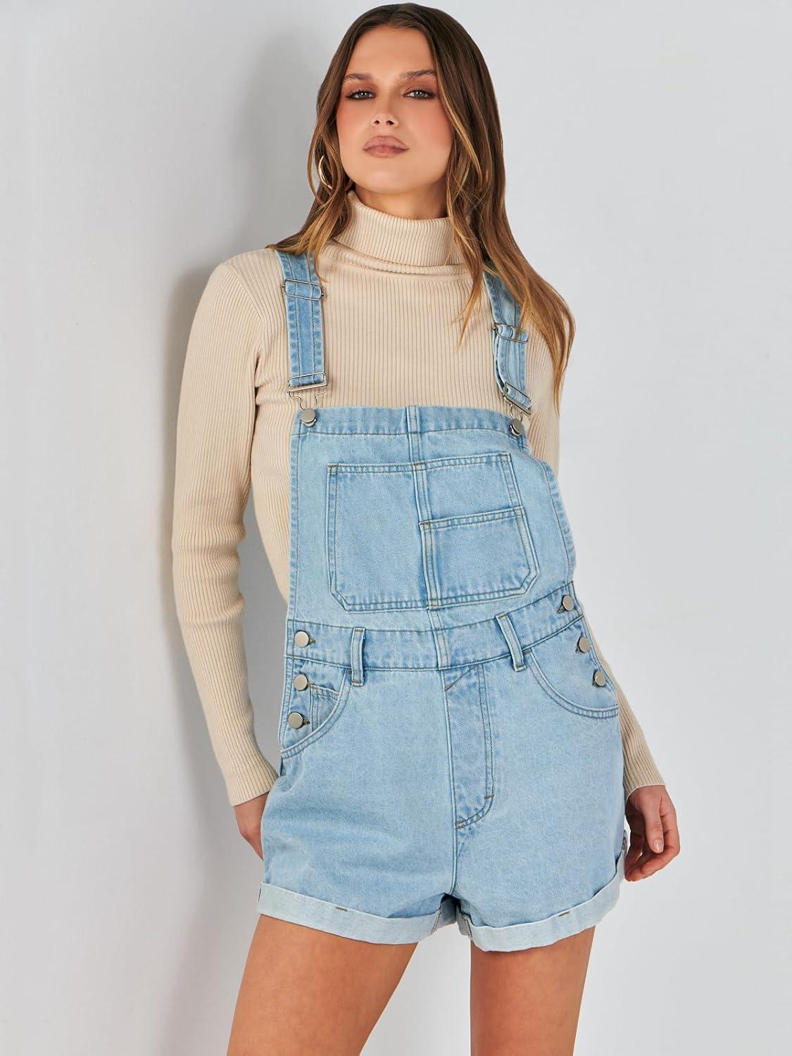 imageANRABESS Overalls for Women Denim Shorts Overalls 2025 Summer Casual Loose Fit Adjustable Rompers Jean jumpsuit Bib ShortallsWashed Azure