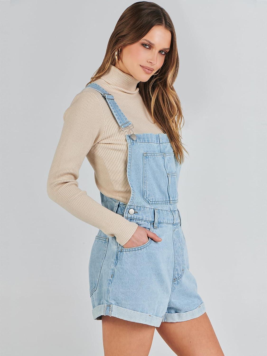 imageANRABESS Overalls for Women Denim Shorts Overalls 2025 Summer Casual Loose Fit Adjustable Rompers Jean jumpsuit Bib ShortallsWashed Azure