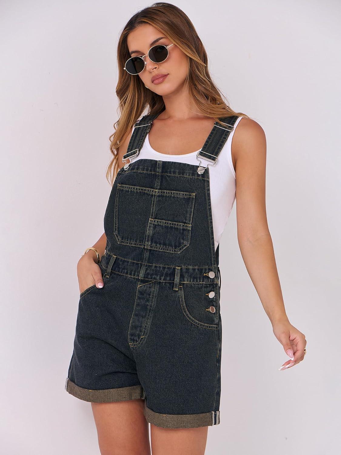 imageANRABESS Overalls for Women Denim Shorts Overalls 2025 Summer Casual Loose Fit Adjustable Rompers Jean jumpsuit Bib ShortallsWashed Deep Indigo
