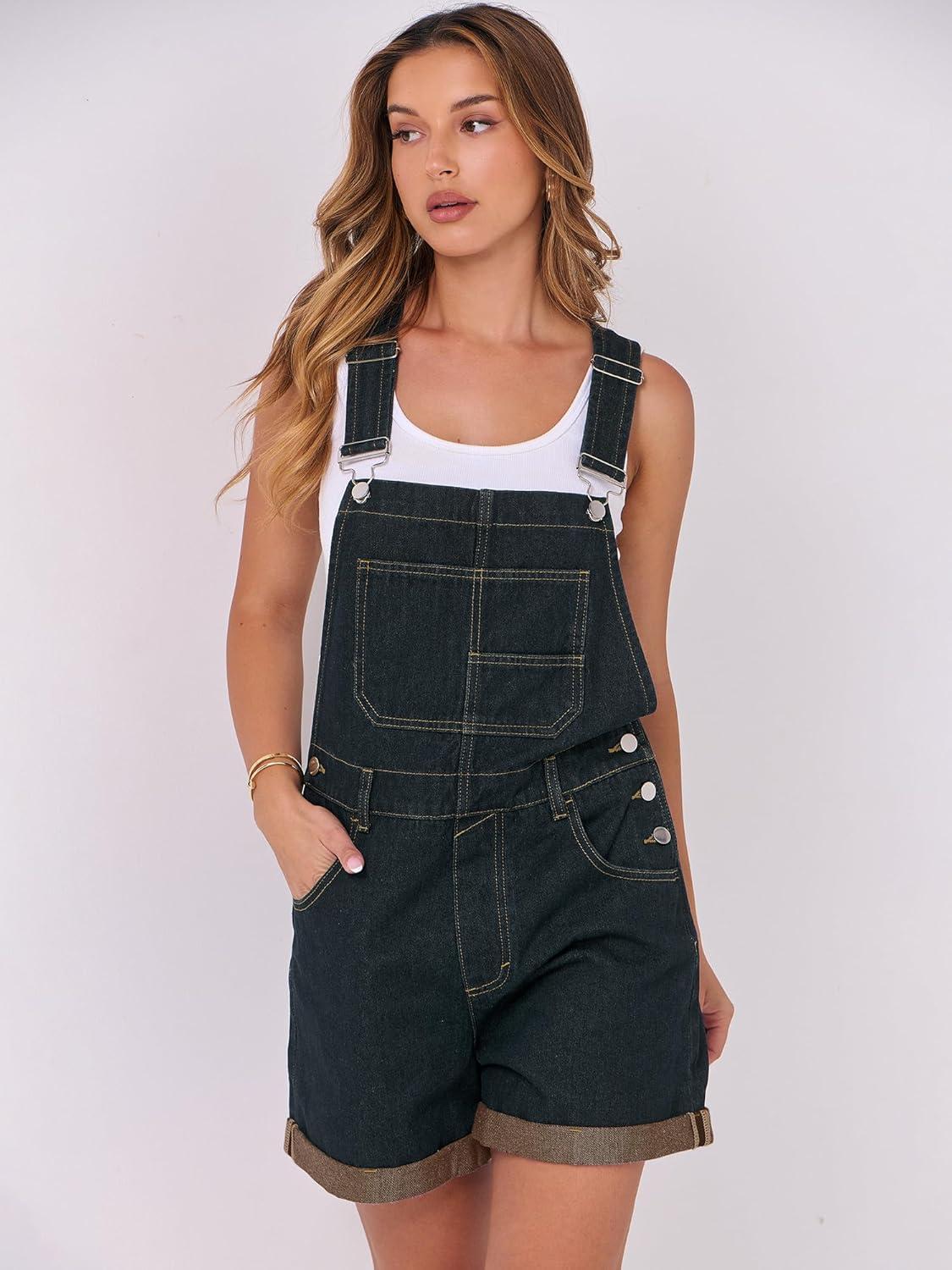 imageANRABESS Overalls for Women Denim Shorts Overalls 2025 Summer Casual Loose Fit Adjustable Rompers Jean jumpsuit Bib ShortallsWashed Deep Indigo