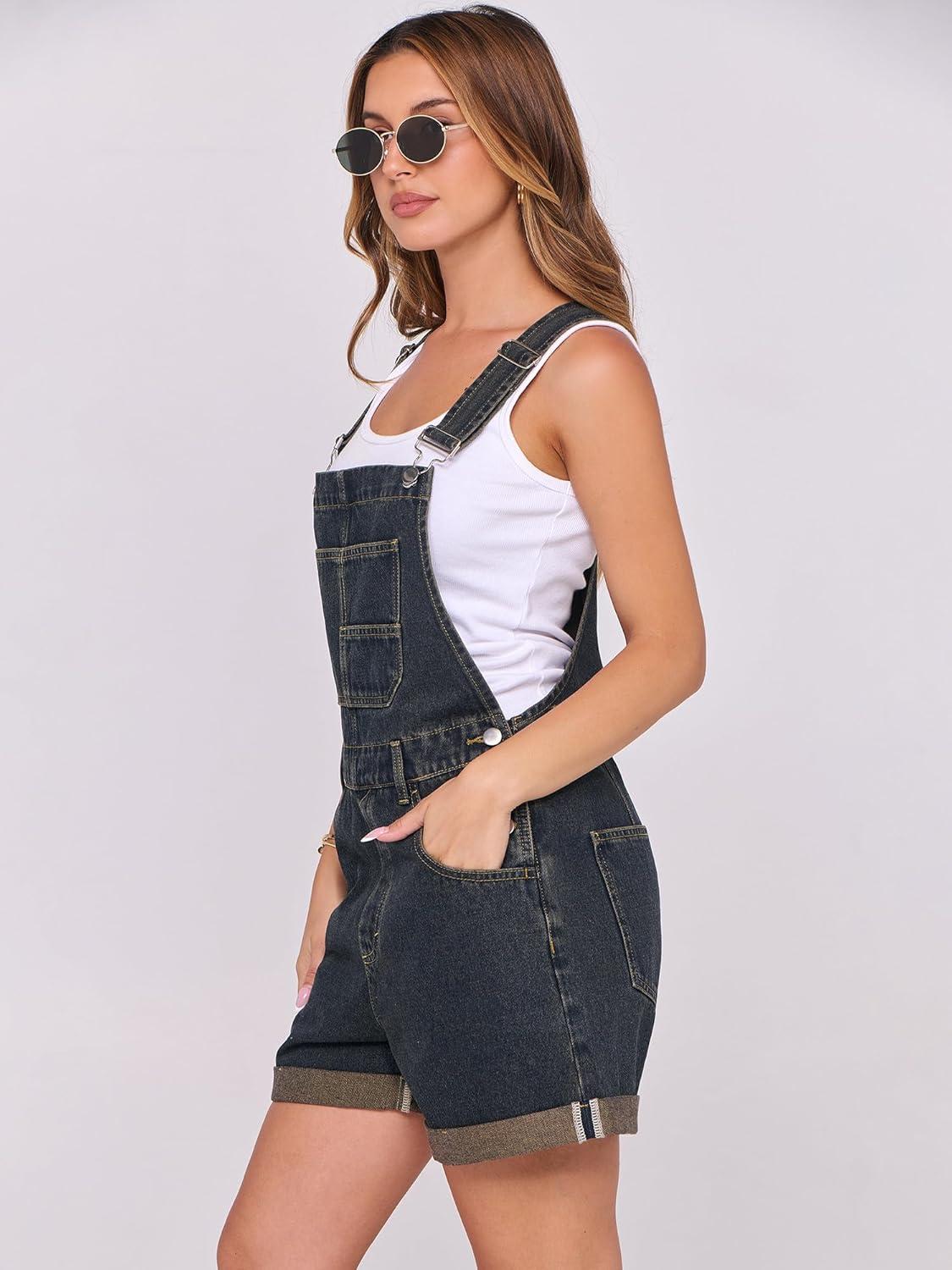 imageANRABESS Overalls for Women Denim Shorts Overalls 2025 Summer Casual Loose Fit Adjustable Rompers Jean jumpsuit Bib ShortallsWashed Deep Indigo