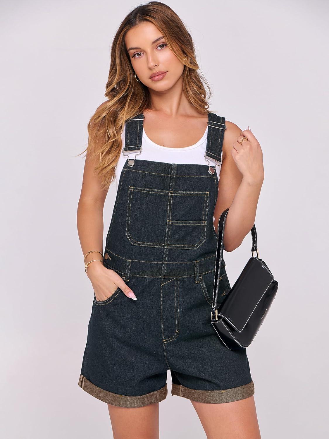 imageANRABESS Overalls for Women Denim Shorts Overalls 2025 Summer Casual Loose Fit Adjustable Rompers Jean jumpsuit Bib ShortallsWashed Deep Indigo