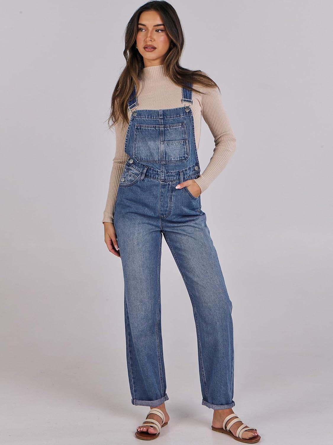 imageANRABESS Overalls for Women Loose Fit Denim Overalls Adjustable Strap Jean Jumpsuit Bib Romper 2025 Fall Casual Work OutfitsA Washed Blue