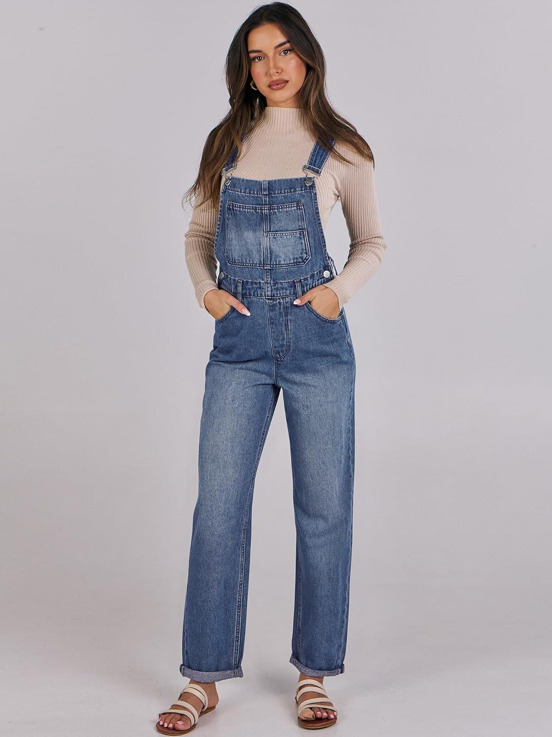 imageANRABESS Overalls for Women Loose Fit Denim Overalls Adjustable Strap Jean Jumpsuit Bib Romper 2025 Fall Casual Work OutfitsA Washed Blue