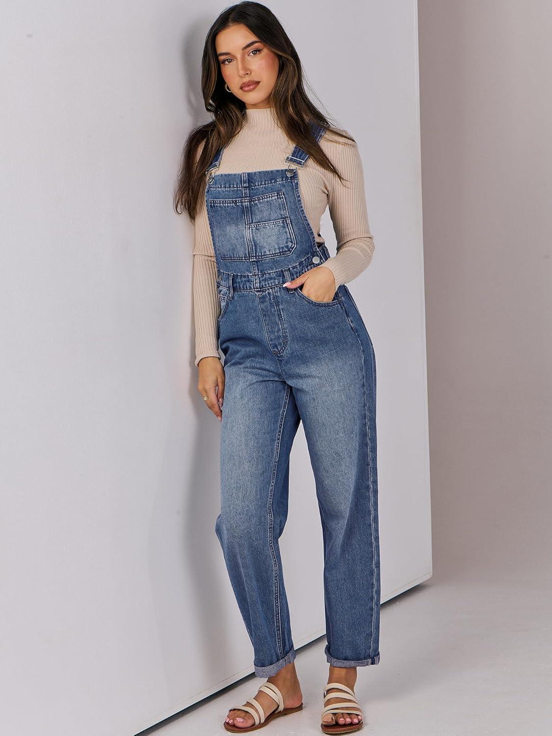 imageANRABESS Overalls for Women Loose Fit Denim Overalls Adjustable Strap Jean Jumpsuit Bib Romper 2025 Fall Casual Work OutfitsA Washed Blue