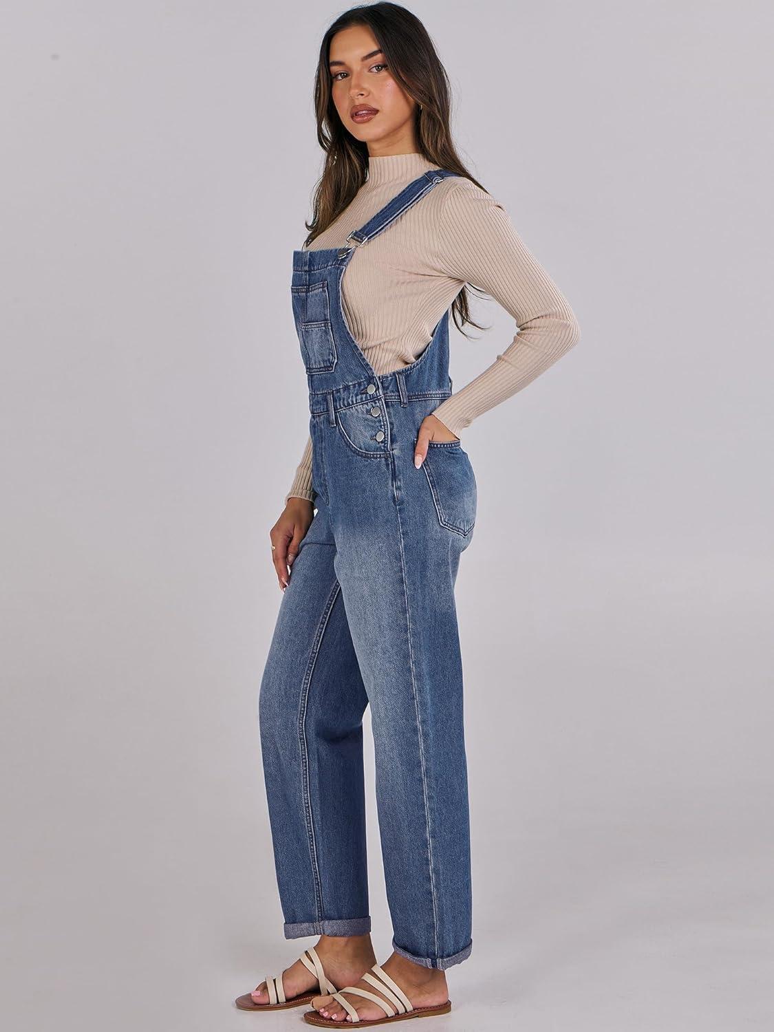 imageANRABESS Overalls for Women Loose Fit Denim Overalls Adjustable Strap Jean Jumpsuit Bib Romper 2025 Fall Casual Work OutfitsA Washed Blue