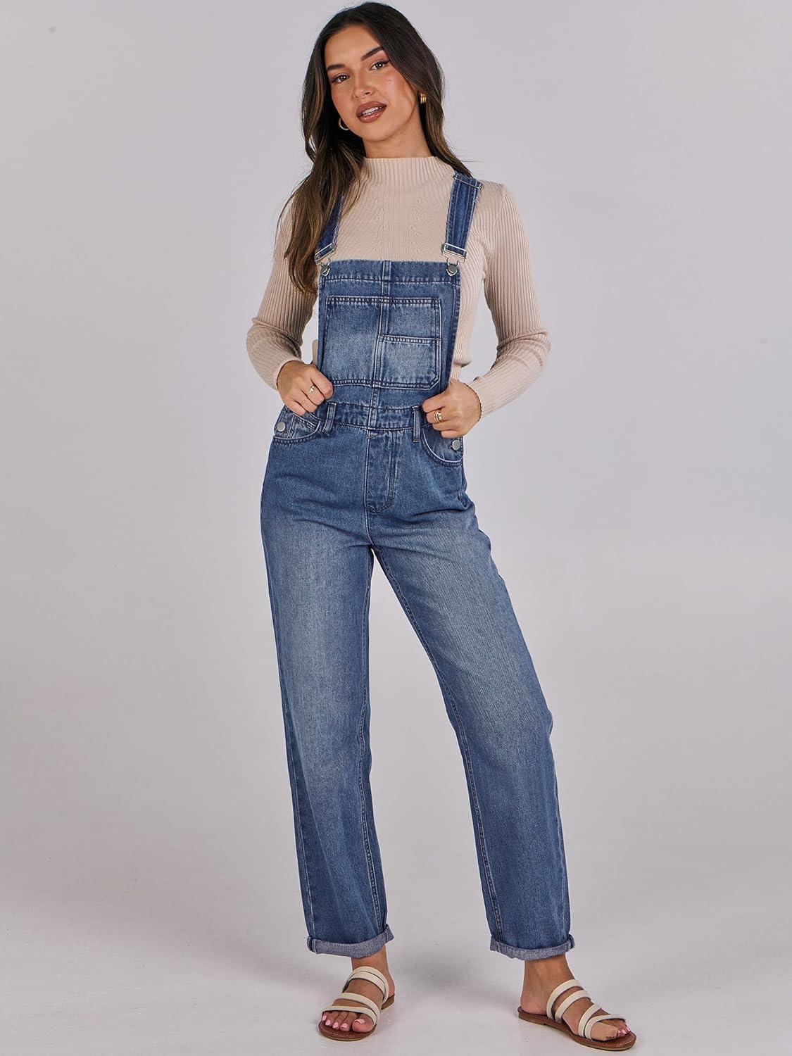 imageANRABESS Overalls for Women Loose Fit Denim Overalls Adjustable Strap Jean Jumpsuit Bib Romper 2025 Fall Casual Work OutfitsA Washed Blue