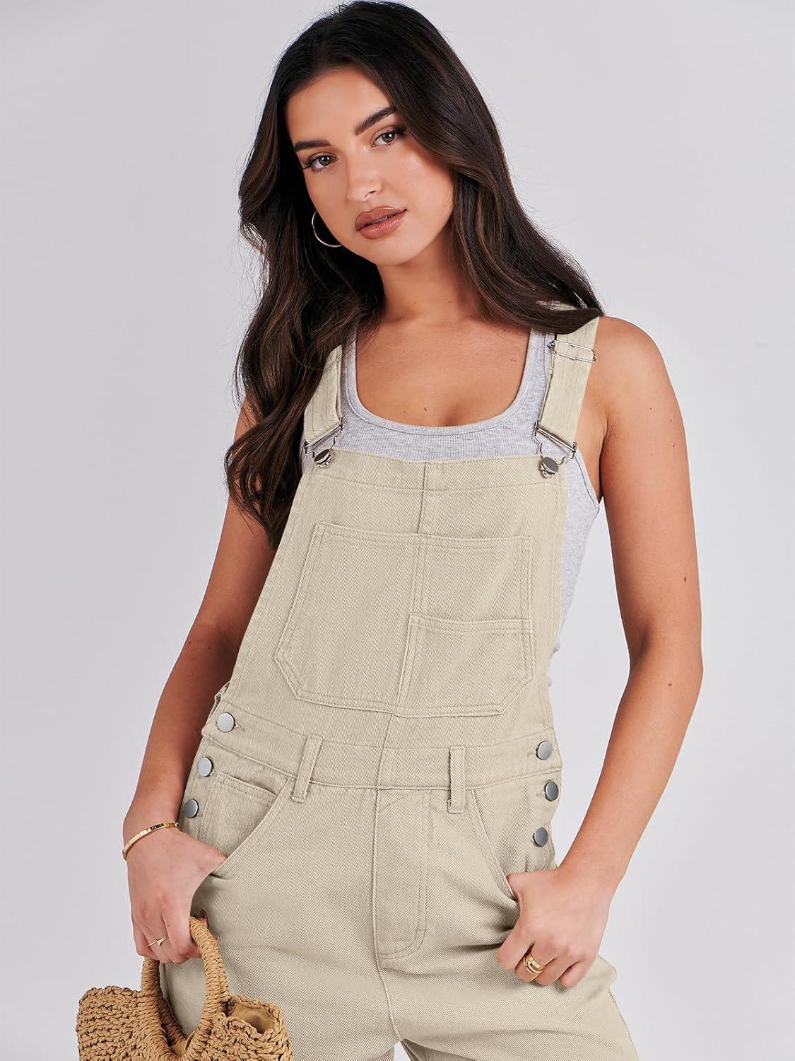 imageANRABESS Overalls for Women Loose Fit Denim Overalls Adjustable Strap Jean Jumpsuit Bib Romper 2025 Fall Casual Work OutfitsApricot