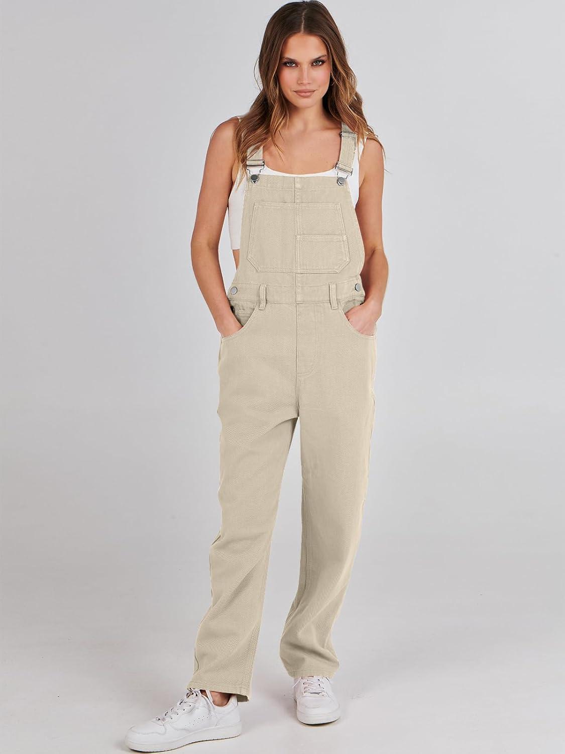 imageANRABESS Overalls for Women Loose Fit Denim Overalls Adjustable Strap Jean Jumpsuit Bib Romper 2025 Fall Casual Work OutfitsApricot