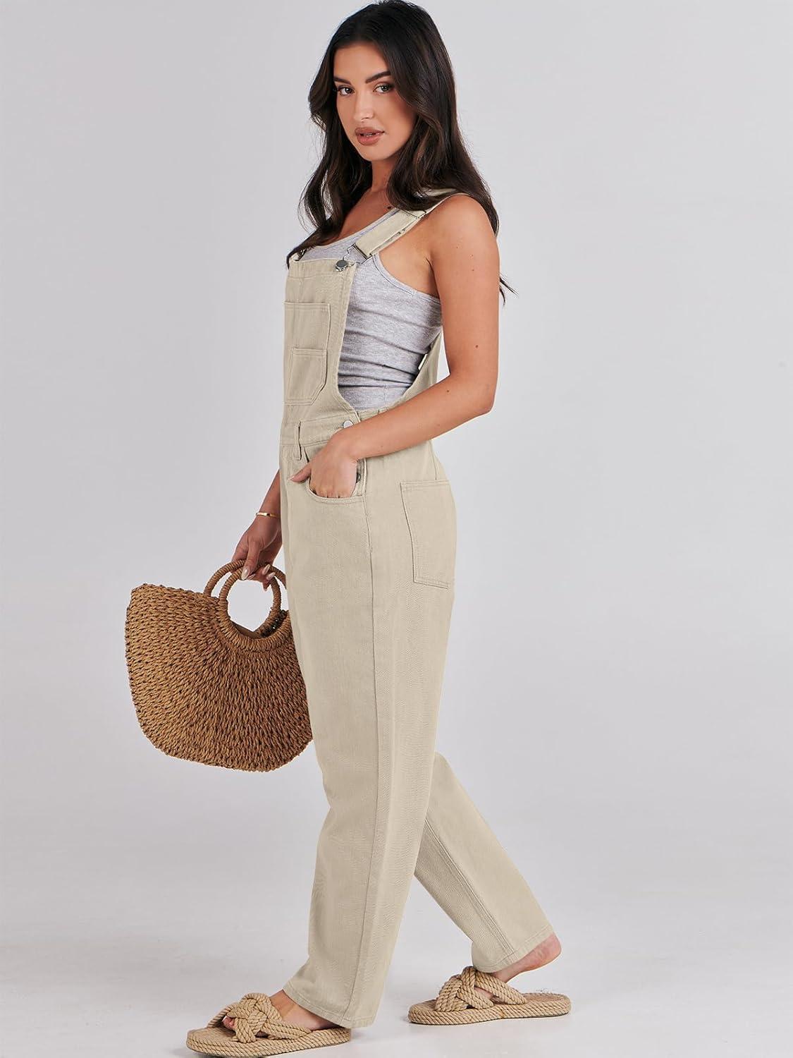 imageANRABESS Overalls for Women Loose Fit Denim Overalls Adjustable Strap Jean Jumpsuit Bib Romper 2025 Fall Casual Work OutfitsApricot