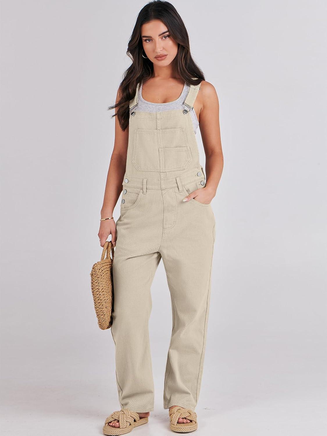 imageANRABESS Overalls for Women Loose Fit Denim Overalls Adjustable Strap Jean Jumpsuit Bib Romper 2025 Fall Casual Work OutfitsApricot